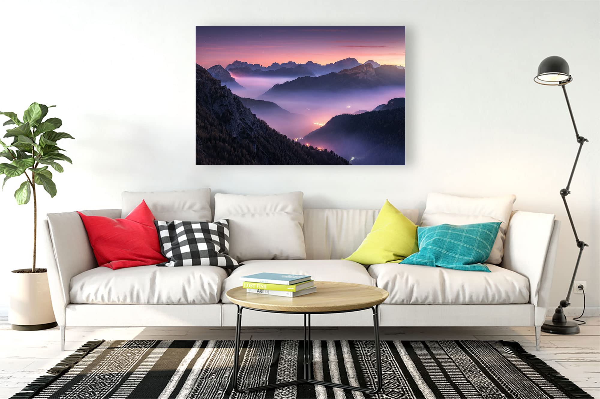 Foggy Mountain Canvas Wall Art - Framed Ready to Hang Home Decor for Bedroom, Living Room & Kitchen - 8x12 Inch Landscape Painting - Perfect for Housewarming Gifts & Cozy Interior Design