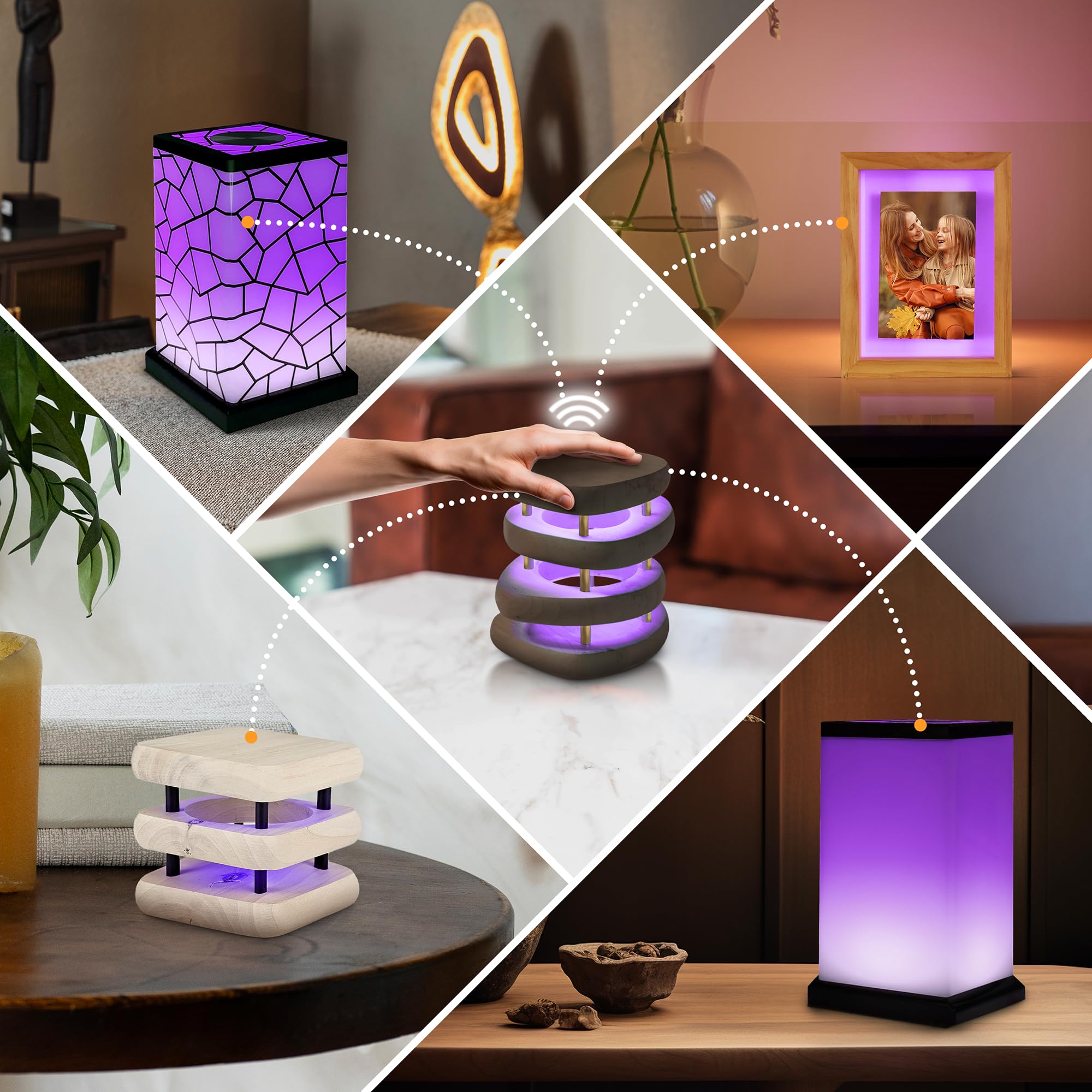 Friendship Lamp Mini Square Mid-Century Handmade WiFi Touch LED Light - Long Distance Connection Gift for Best Friends, Couples & Relationships | Unique App-Controlled Night Light for Bedroom, Living Room & Gifts (Kona Set of 2)