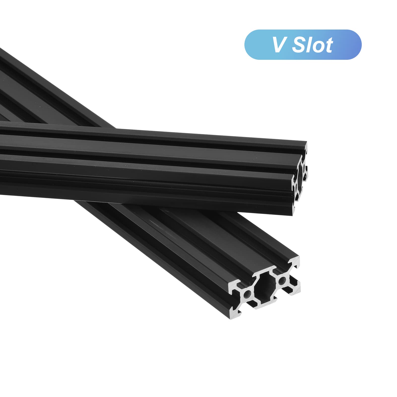 MECCANIXITY 2 Pack V-Slot 2040 Aluminum Extrusion Rails - 500mm (19 Inch) Anodized Black - European Standard for CNC, 3D Printer, DIY Projects & Industrial Use - Perfect for Linear Motion Systems and Machine Framing