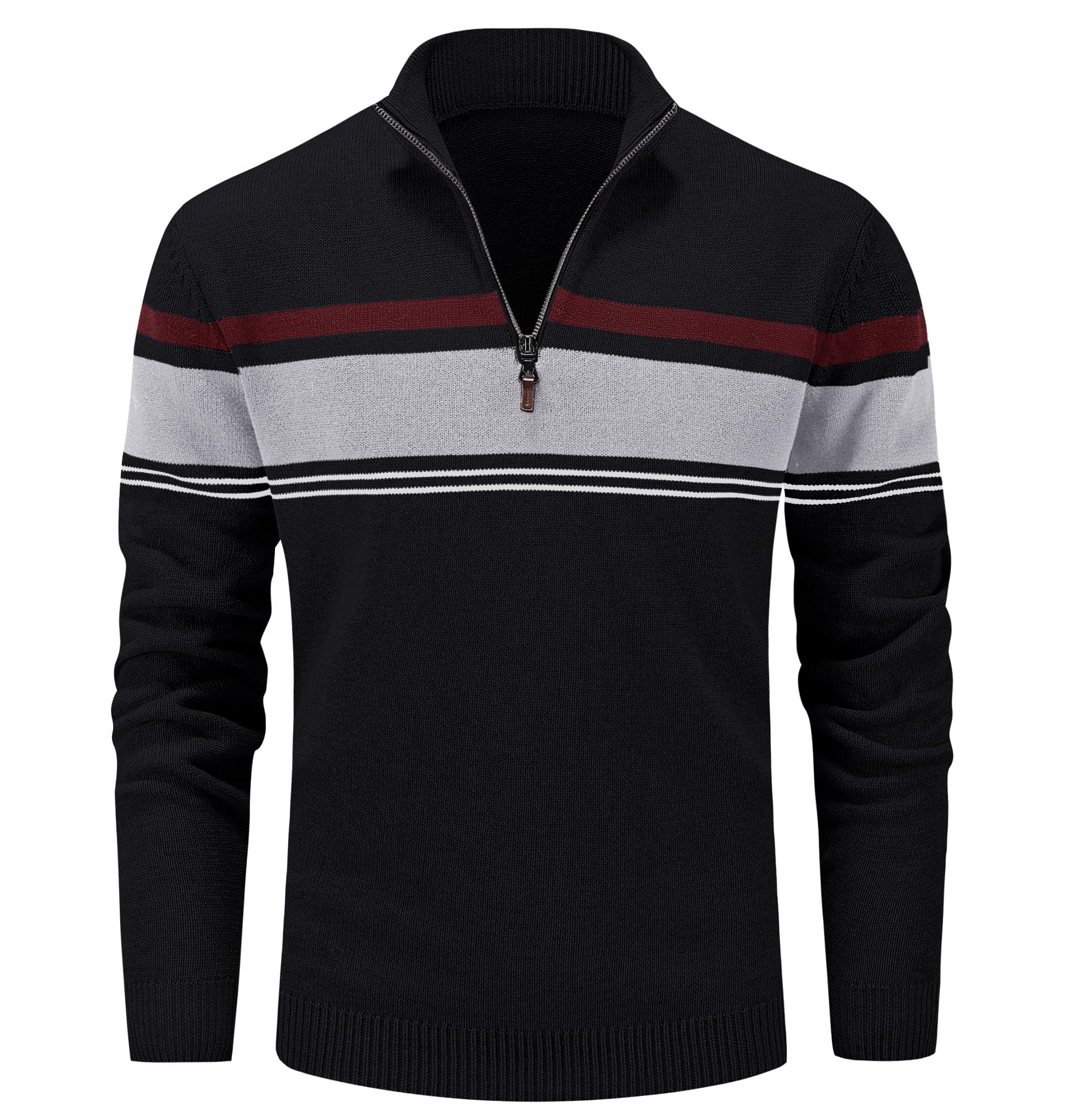 MAGCOMSEN Men's 1/4 Zip Cotton Sweater Pullover - Striped Polo Sweatshirt for Fall & Winter | Warm Casual Wear for Office, Outdoor & Daily Comfort