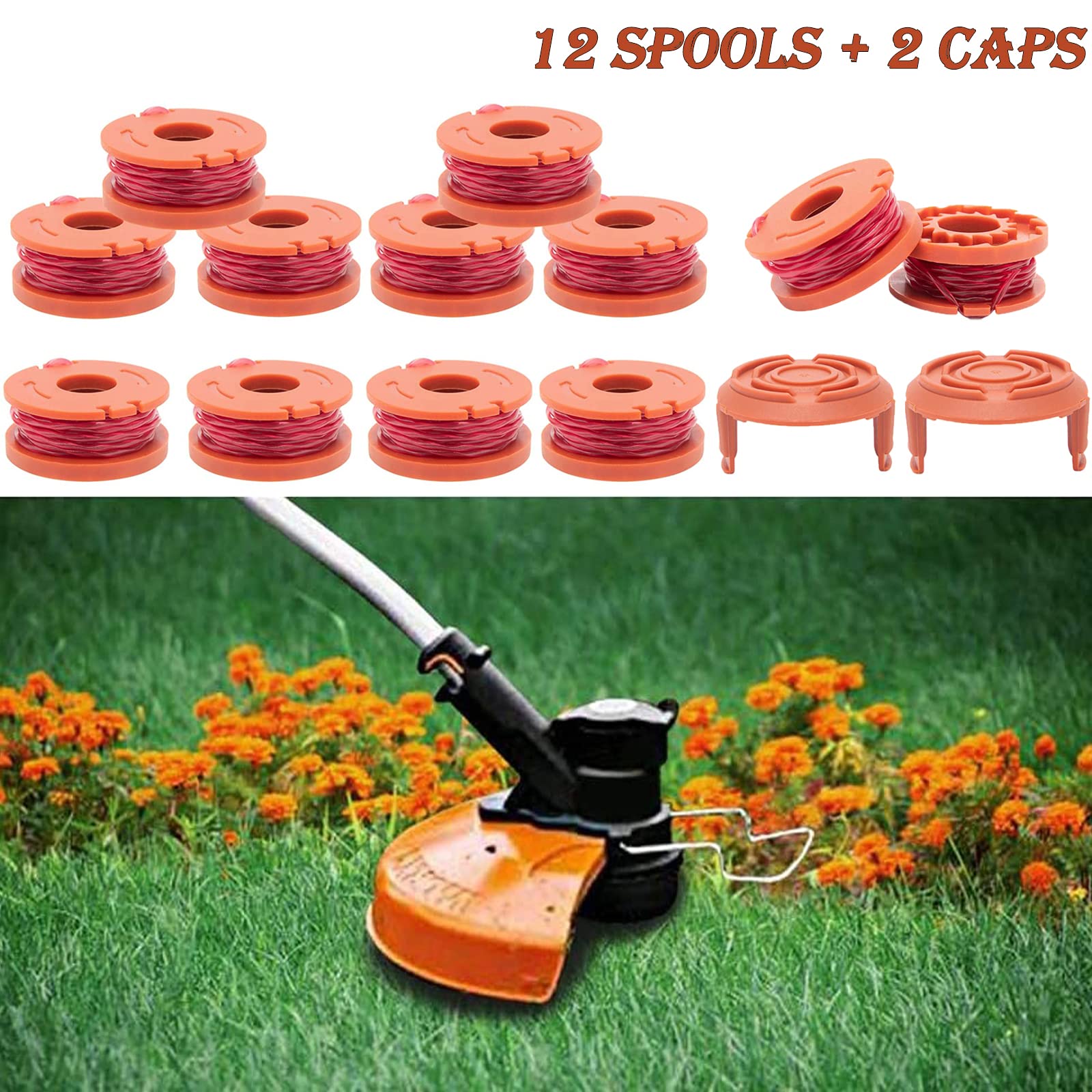 14 Pack Replacement Trimmer Spool Line for Worx WA0010 & WA0004.1 - 0.065