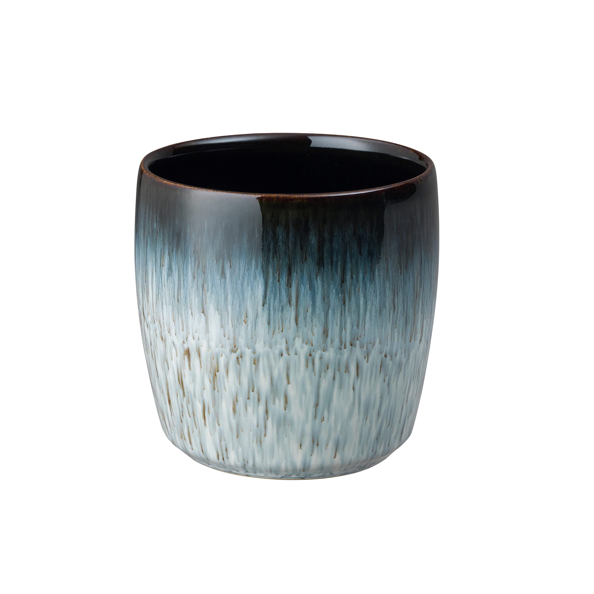 Denby Halo Ceramic Candle - Hand-Poured Natural Soy Wax Candle with 40-Hour Burn Time - Jasmine & Patchouli Scented - Black & Grey Reactive Glaze Pot in Gift Box - Perfect for Home Decor, Relaxation & Gifts