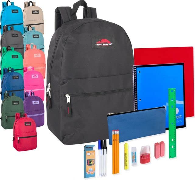 24 Pack Bulk Kids Backpacks with School Supplies - Durable Trailmaker Backpack Set for School, Travel & Outdoor Adventures | Perfect for Students, Camping & Daily Use