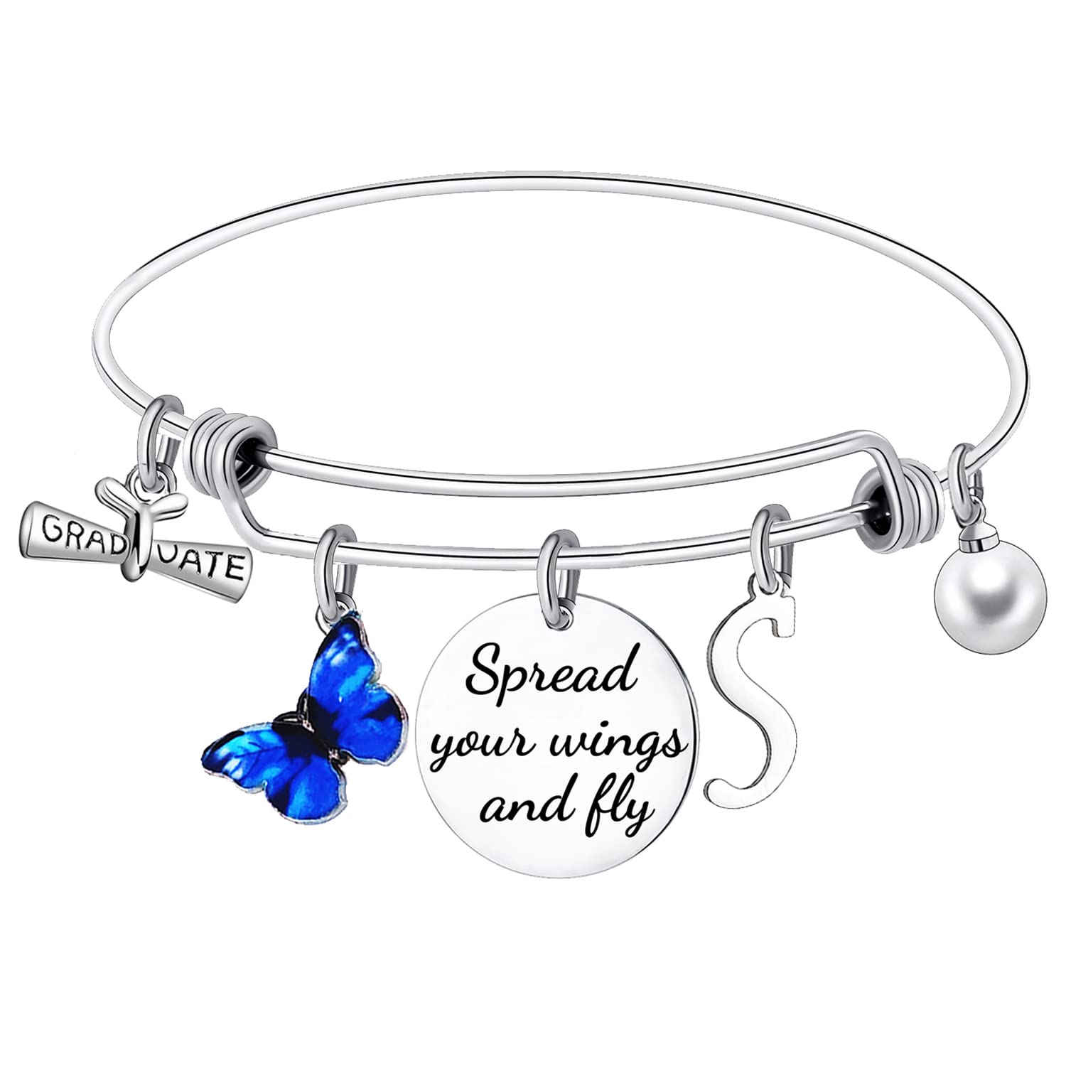 2024 Graduation Gifts for Women - Personalized Butterfly Charm Bracelet with Initials, Elegant Bangle Jewelry for High School & College Graduates | Perfect Graduation Party Favors, Congratulations Present for Friends, Daughter, Sister (Ideal for Graduation Ceremonies, Senior Week Gifts, Class of 2024 Keepsakes)