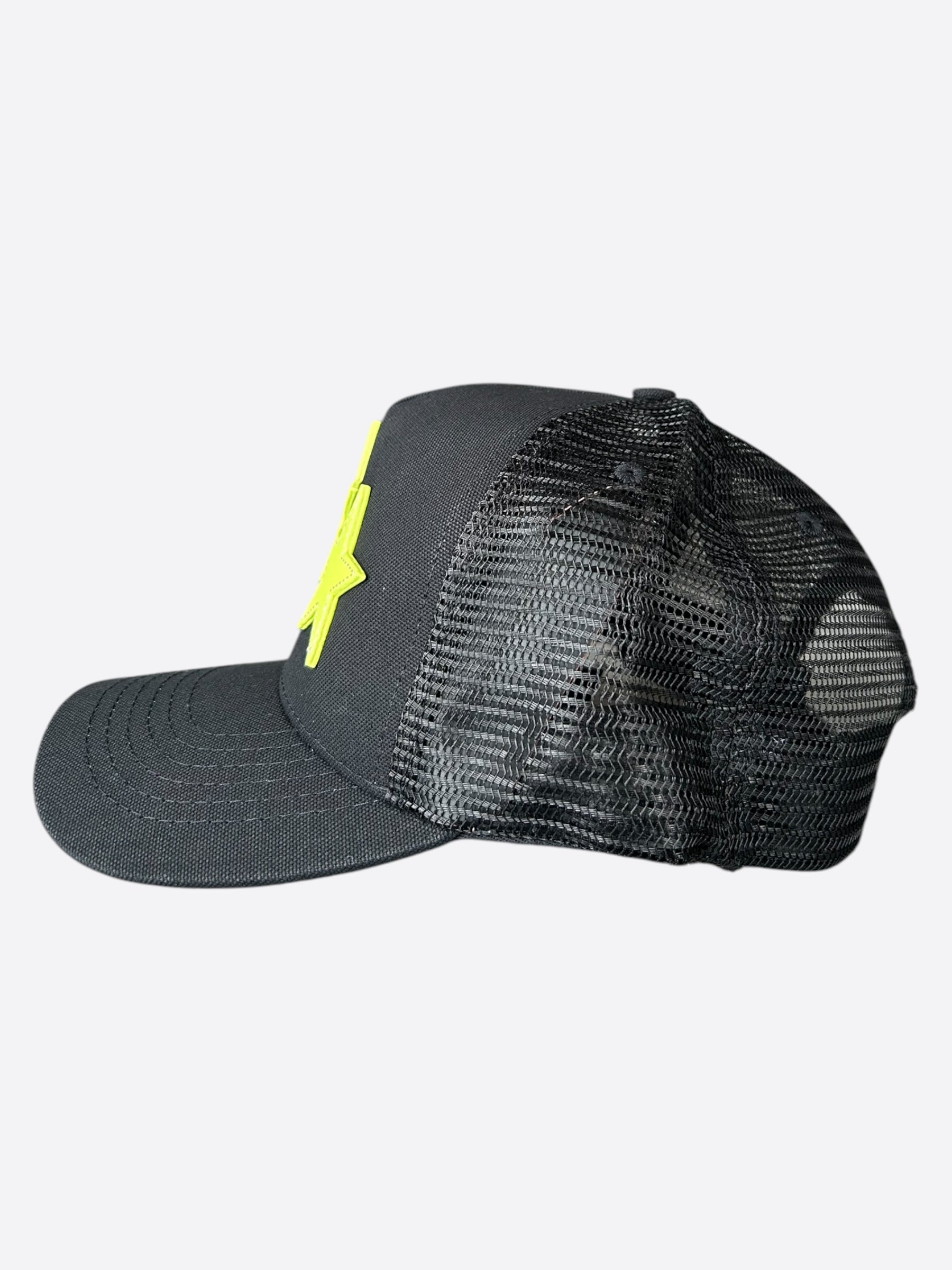 Amiri Black & Yellow Triple Star Trucker Hat - Stylish Baseball Cap for Men & Women - Perfect for Streetwear, Casual Outfits & Outdoor Activities