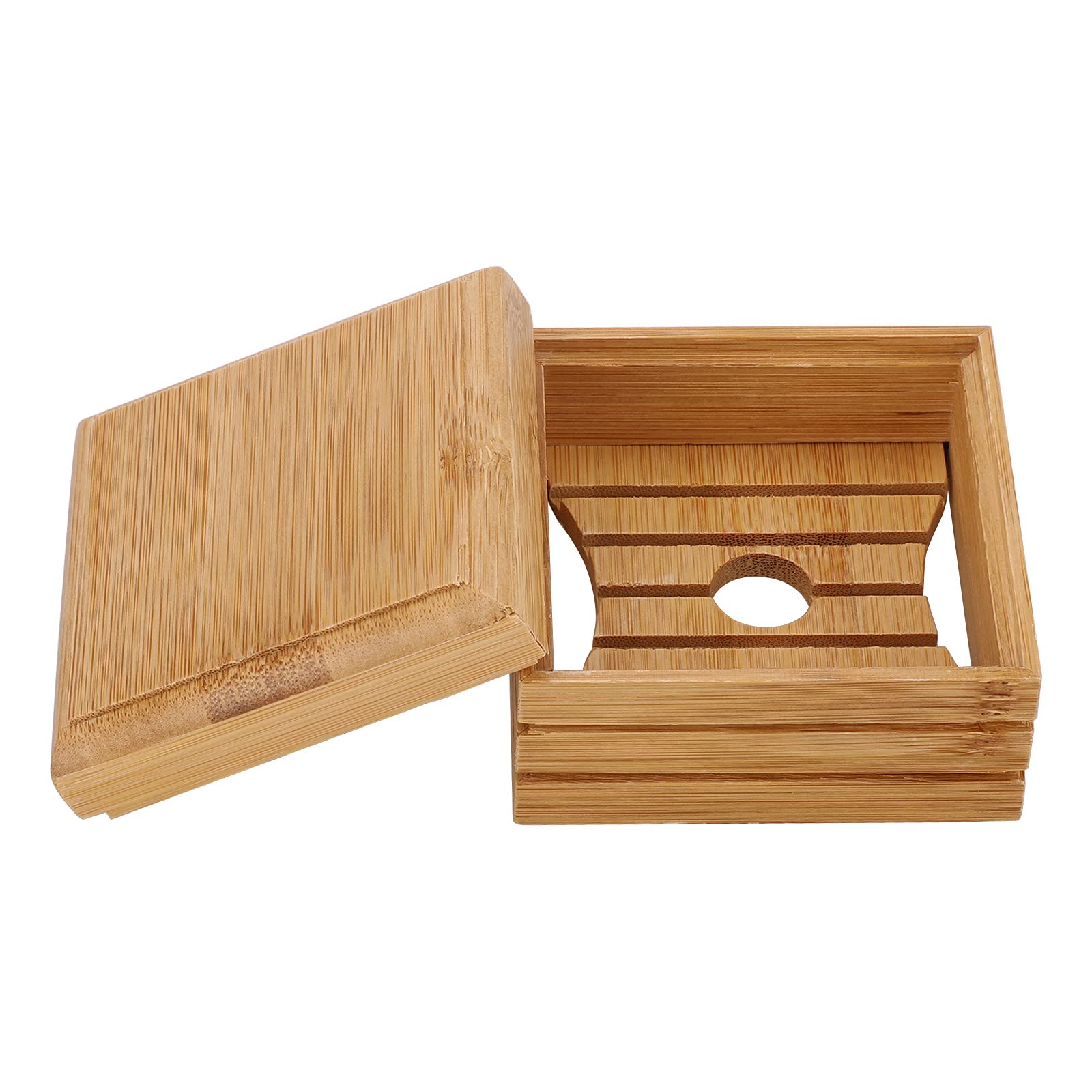 Natural Bamboo Soap Dish with Cover - Wooden Soap Tray Holder with Drainage Holes, Handcrafted Soap Saver Case to Keep Soap Dry - Perfect for Bathroom, Kitchen, and Travel Use
