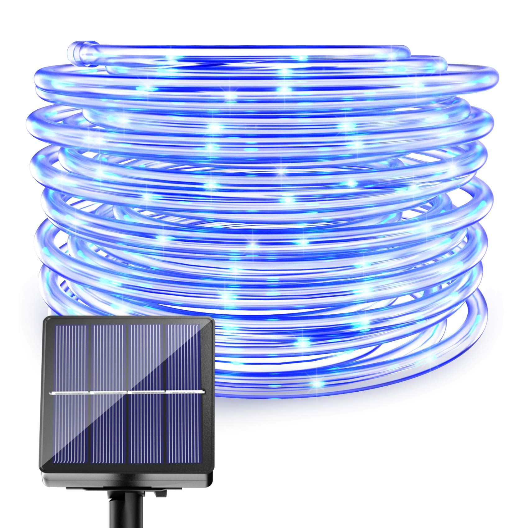 Solar Powered Blue LED Rope Lights Outdoor - 100 LED 40FT Waterproof String Lights with 8 Lighting Modes for Garden, Fence, Yard, Party & Wedding Decorations | Perfect for Patio, Backyard, Christmas, Halloween and Outdoor Events