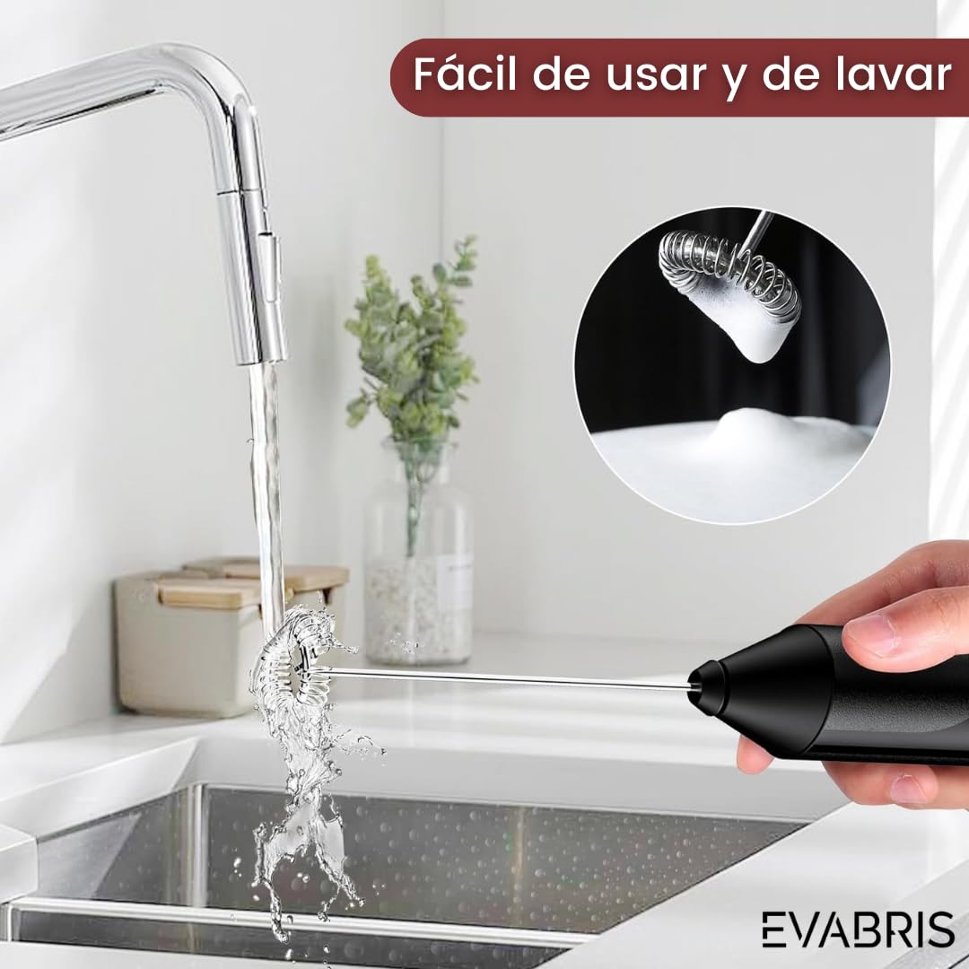 EVABRIS® Electric Milk Frother, Stainless Steel Handheld Milk Foam Maker, Battery Powered (2 AA), Portable Mini Frother for Coffee, Latte, Cappuccino - Perfect for Home, Office & Travel Use