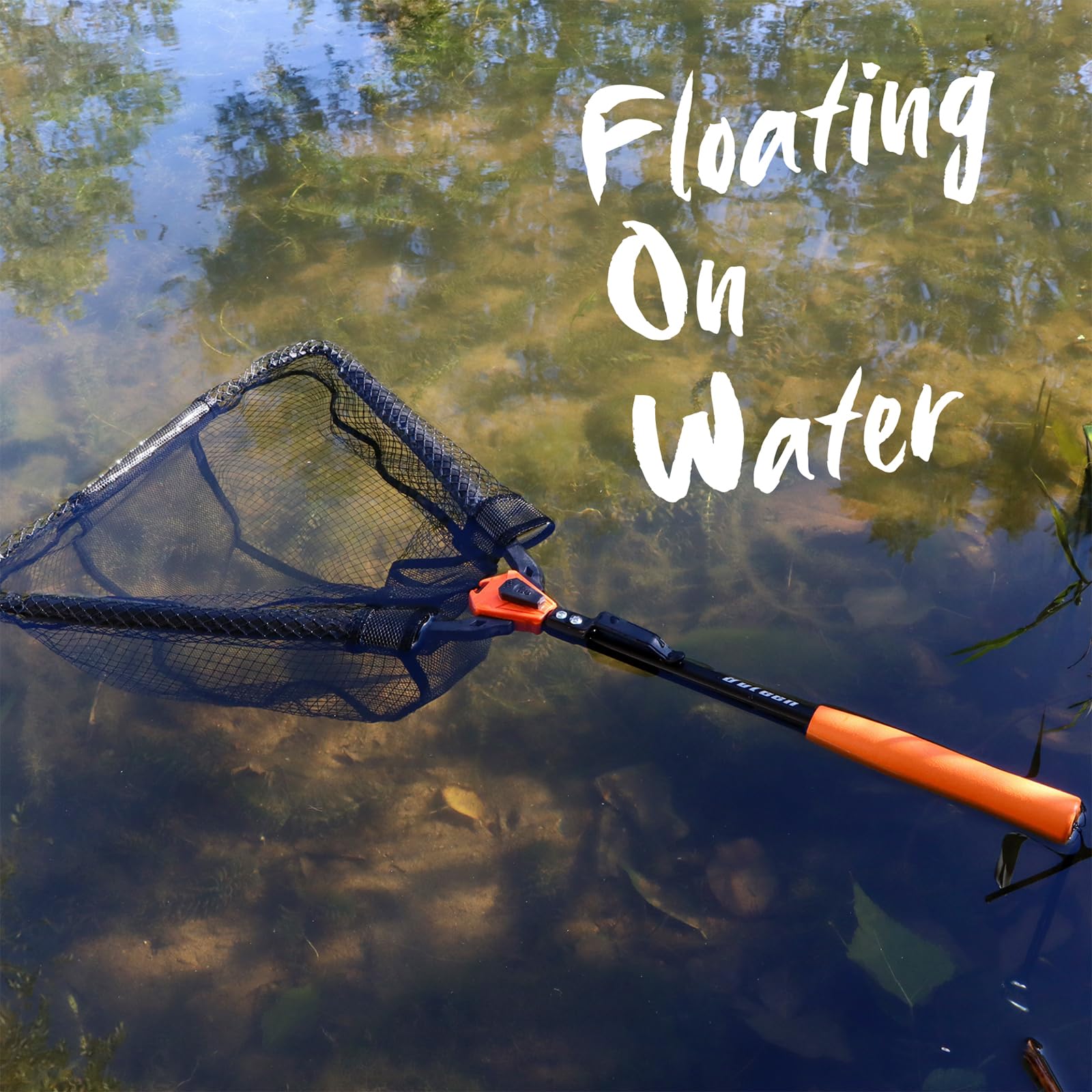 YVLEEN Floating Fishing Net - Foldable Lightweight Freshwater Landing Net with Ultra-Thin Rubber Mesh for Easy Catch & Release - Perfect Fishing Gift for Men - Ideal for Fly Fishing, Kayak Fishing & Shore Angling