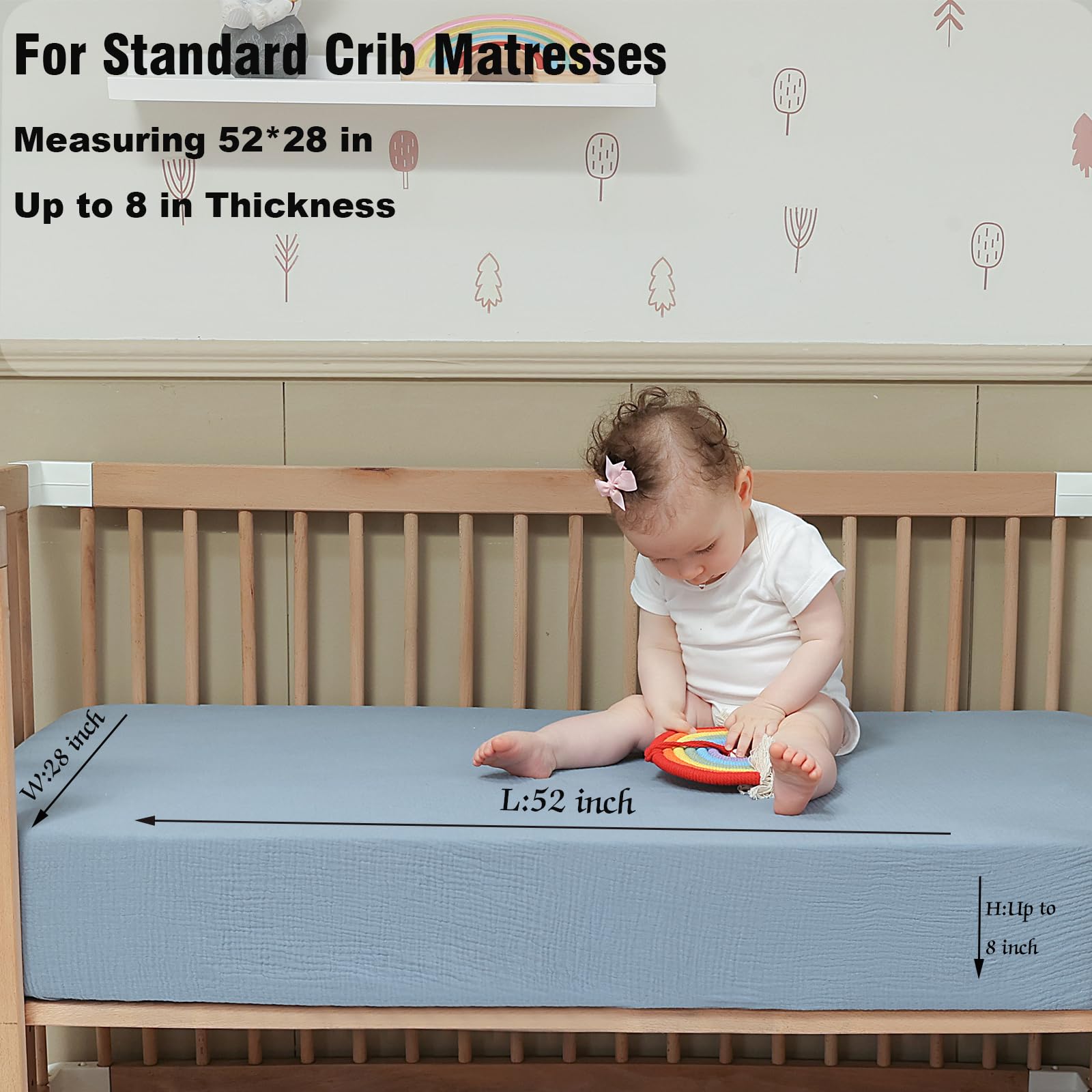 Organic Cotton Muslin Crib Sheets 2-Pack - Soft, Breathable Baby Bedding for Boys & Girls (Denim Blue/New Camel) 28