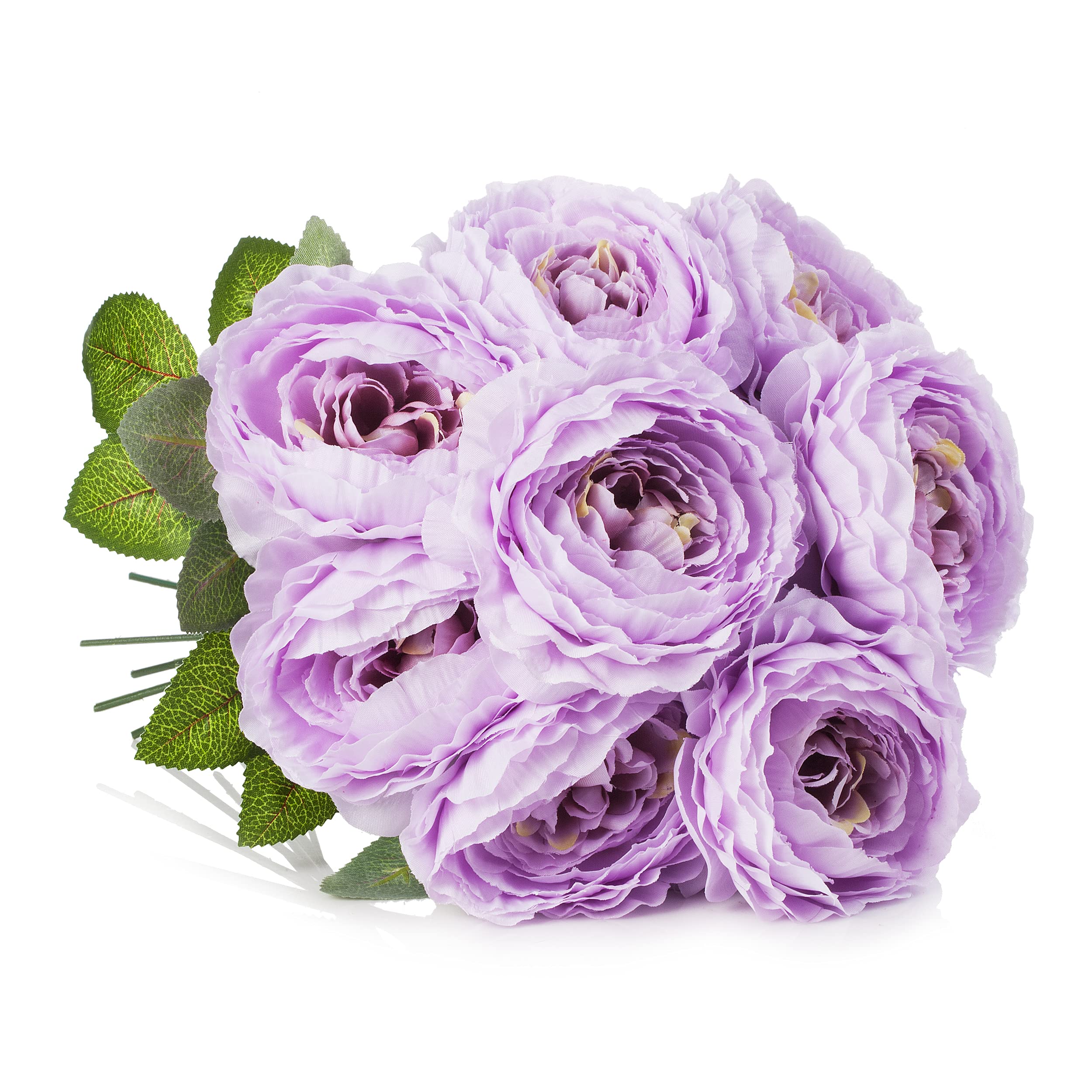 ENOVA HOME Artificial Silk Peony Flower Arrangement in Glass Vase with Faux Water - Lavender Purple Floral Centerpiece for Home Decor, Wedding, Table Decorations