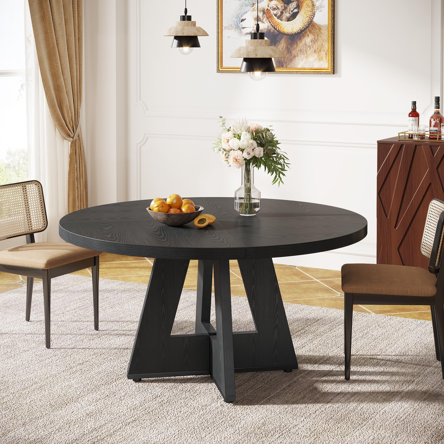 Tribesigns 47 Inch Round Farmhouse Dining Table - Rustic Wooden Dinner Table for 4, Perfect for Home Dining Room & Living Room | Ideal for Family Meals, Entertaining Guests & Small Space Decor (Black)