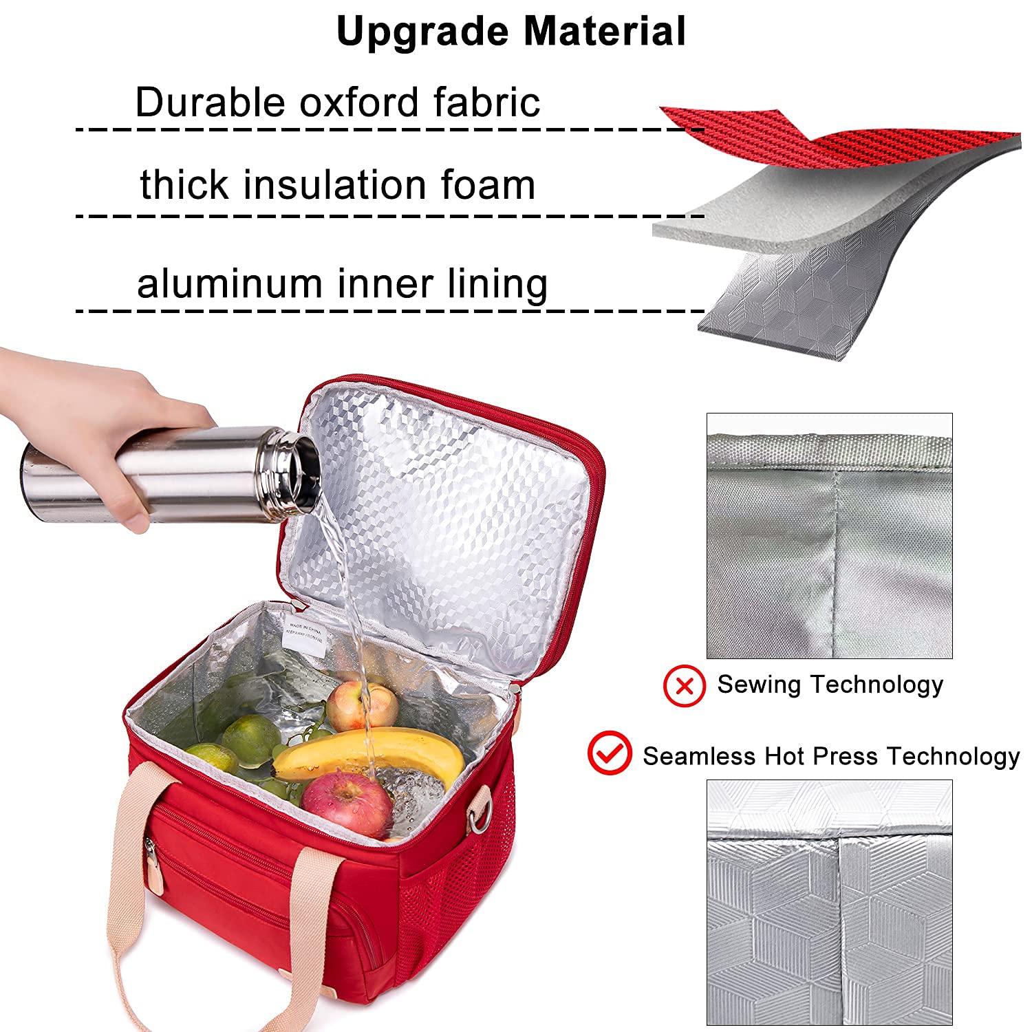 Weitars Insulated Lunch Bag for Women - Waterproof Reusable Large Lunch Box with Dual Compartment, Wide-Open Cooler Tote for Nurses, Office Work, Picnic & Hiking - 15L Capacity (Red) | Perfect for Meal Prep, Daily Commute & Outdoor Activities
