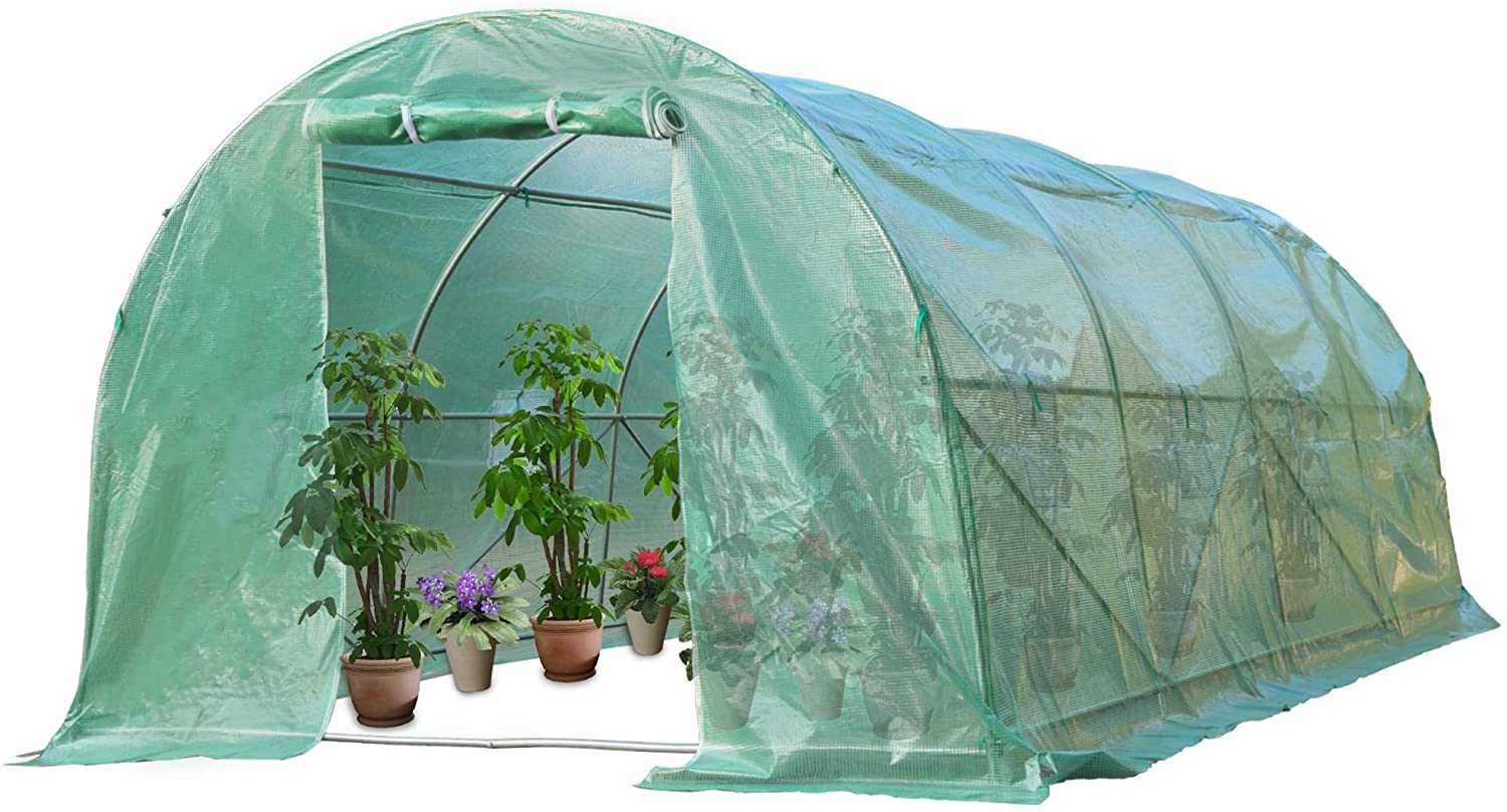 Large Walk-in Greenhouse with Observation Windows & Roll-up Zipper Door | Heavy Duty Steel Frame Plant Garden Hot House | Perfect for Backyard Gardening, Seed Starting & Plant Protection