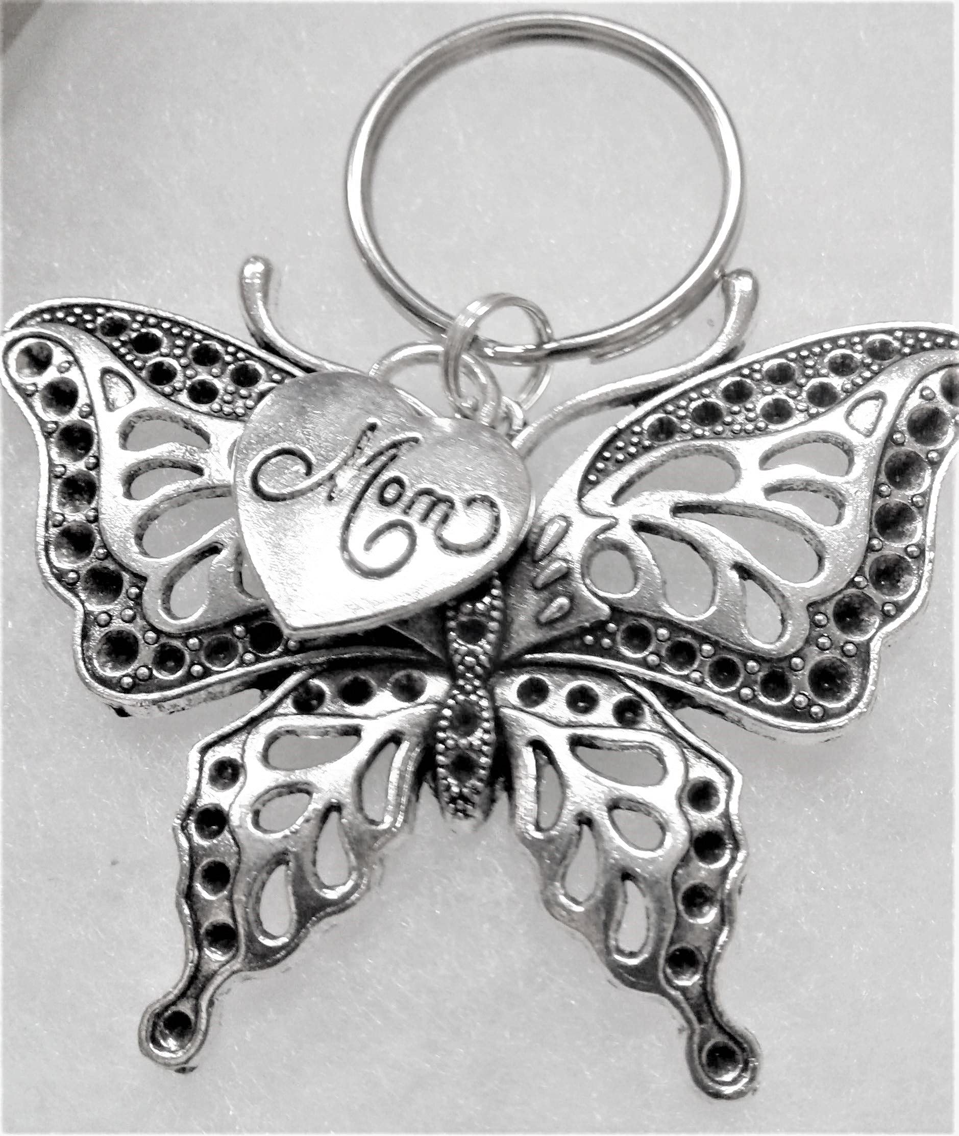 Butterfly with Mom Heart Keychain - Memorial Sympathy Gift for Mother, Keepsake Remembrance for Mama | Perfect for Mother's Day, Birthday, Anniversary & Memorial Gifts