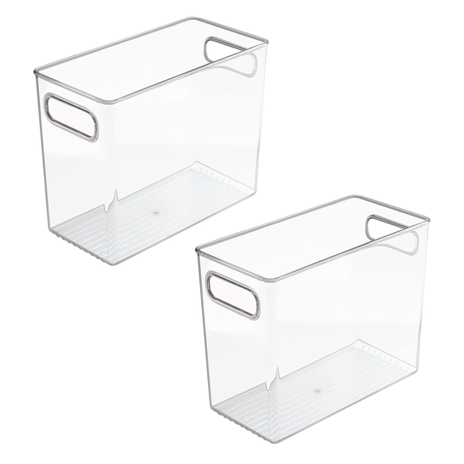 mDesign Plastic Tall Food Storage Containers with Handles - 2 Pack Clear Kitchen Organizer Bins for Pantry, Cabinet, Fridge & Freezer | Perfect for Snacks, Cereal, Baking Supplies & Small Appliances Organization