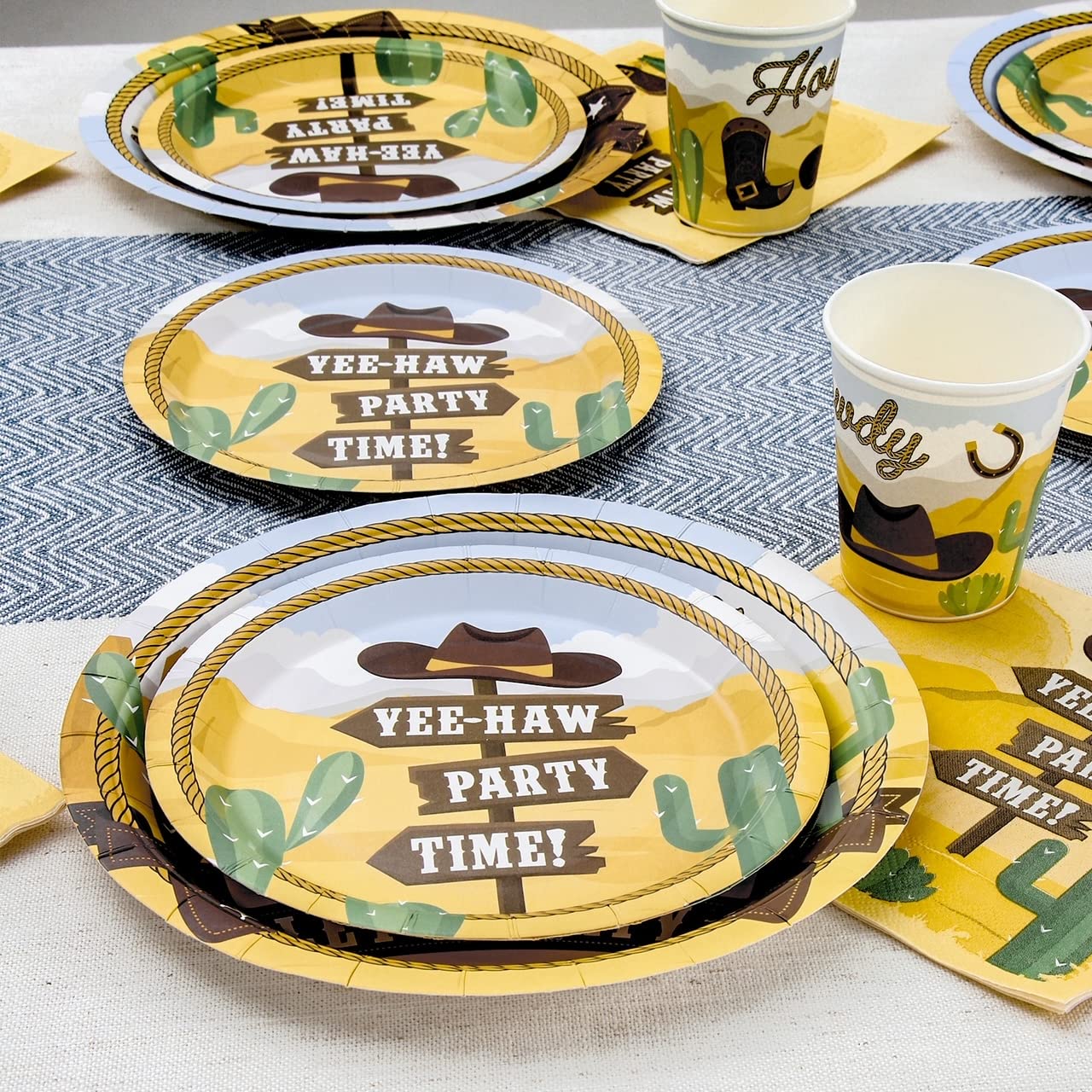 Western Birthday Party Supplies Set for 24 Guests - Cowboy & Cowgirl Themed Dinner Plates, Dessert Plates, Cups & Napkins - Rodeo Decorations for Kids, Boys & Girls Birthday Parties - Perfect for Wild West, Cowboy & Western Theme Parties