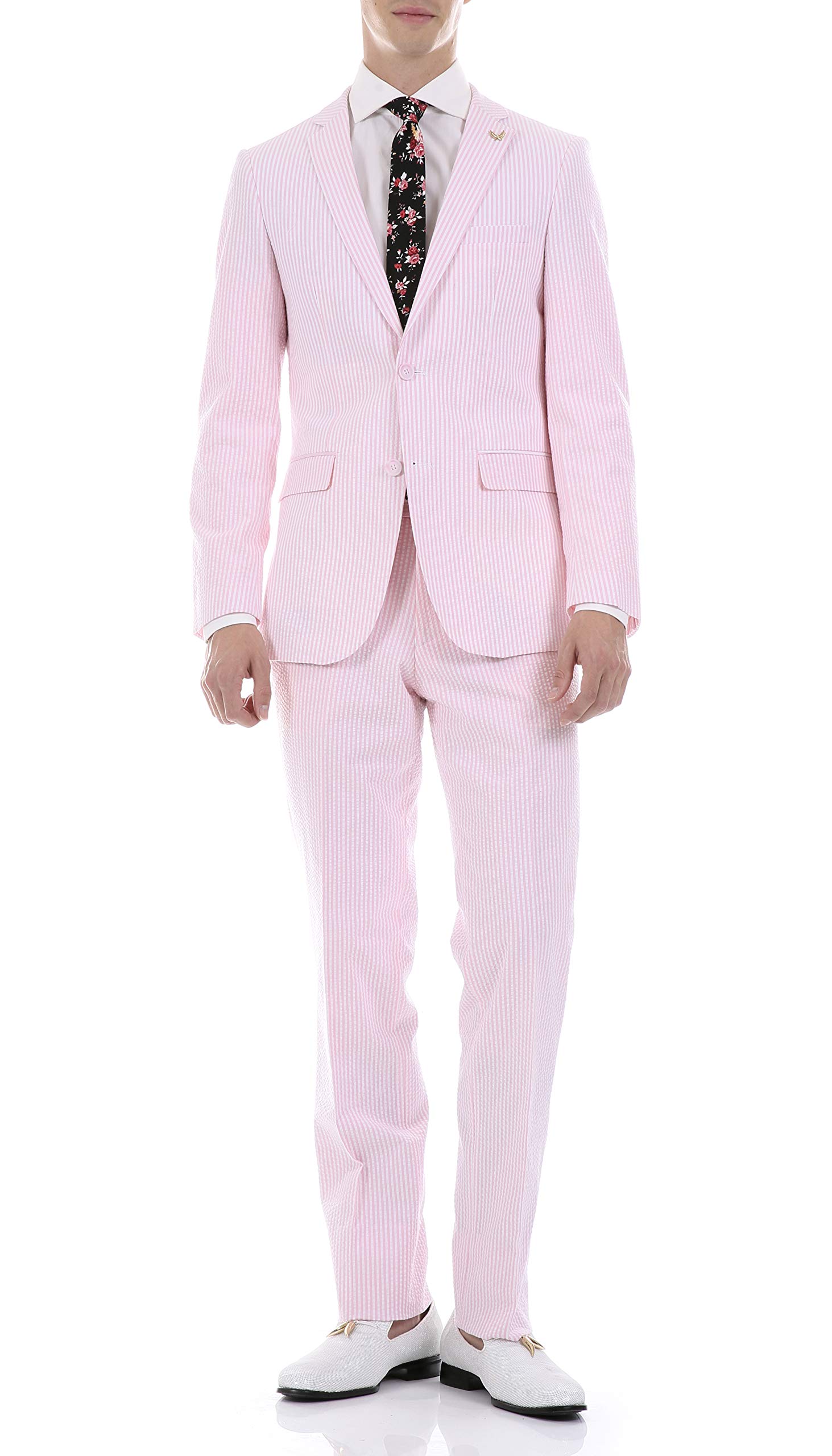 Men's Slim Fit Two Piece Suit | Seersucker Striped Business Suit | Made in USA | Perfect for Weddings, Office & Formal Events