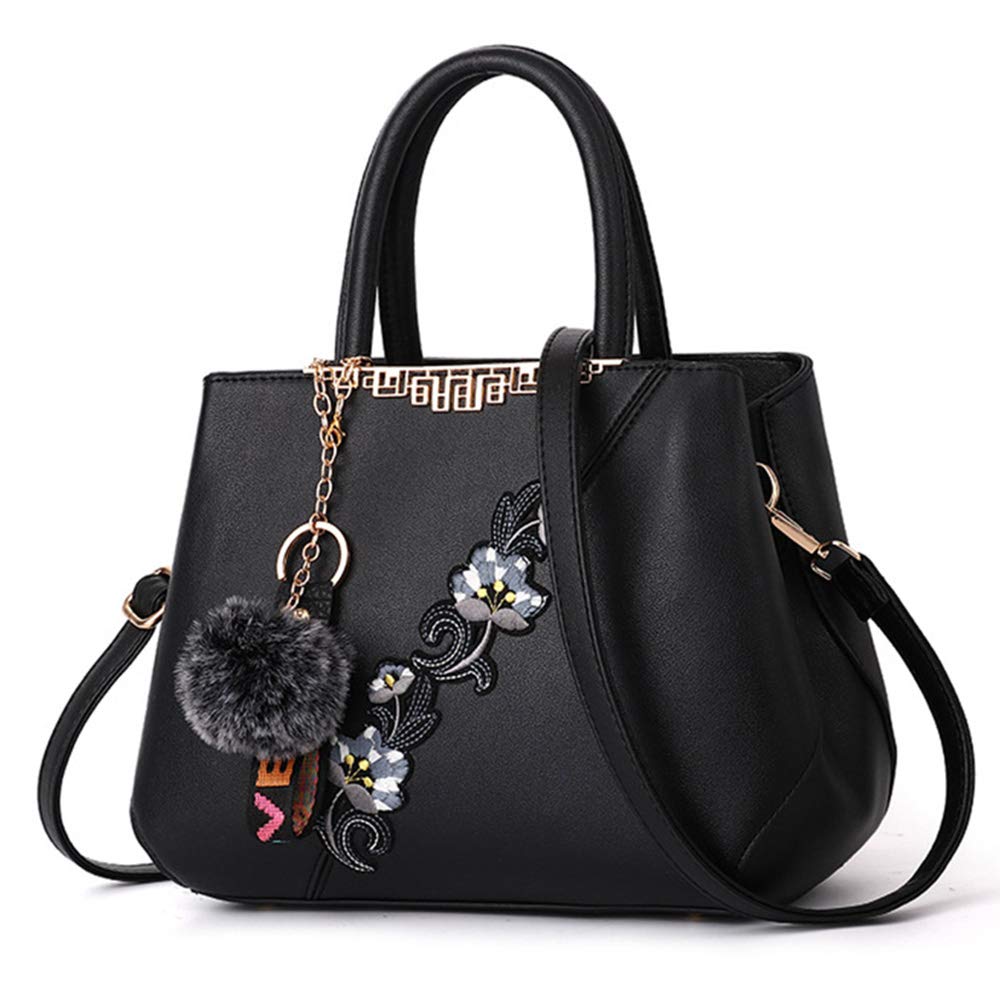 ELDA Women's Embroidery Top Handle Satchel - Stylish Shoulder Bag & Tote Purse for Work, Travel & Everyday Use | Fashionable Messenger Bags for Ladies