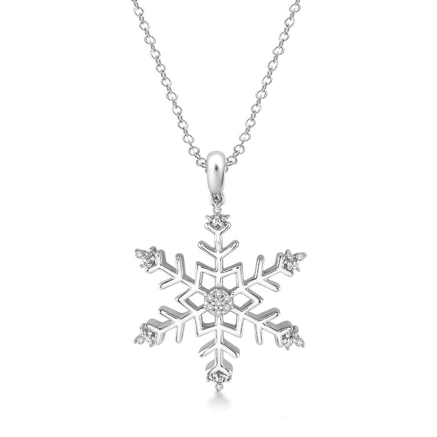 Diamond Snowflake Necklace for Women - 14K White Gold Pendant Christmas Gift - Perfect for Holidays, Weddings & Special Occasions