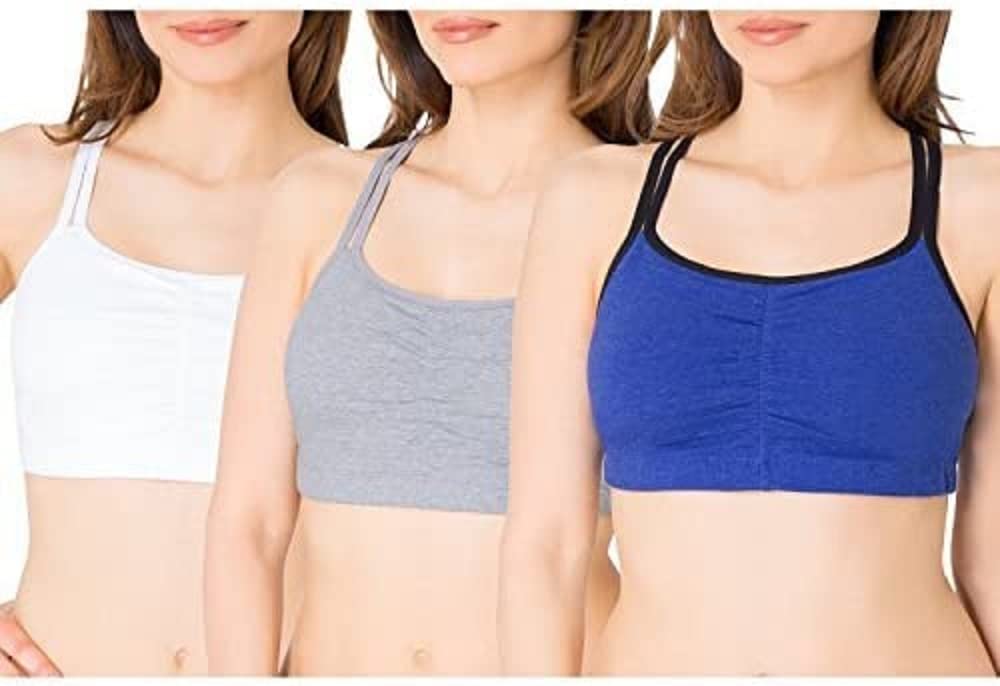Fruit of The Loom Women's 3 Pack Cotton Sports Bras - Soft Spaghetti Strap Pullover for Yoga, Gym & Everyday Comfort