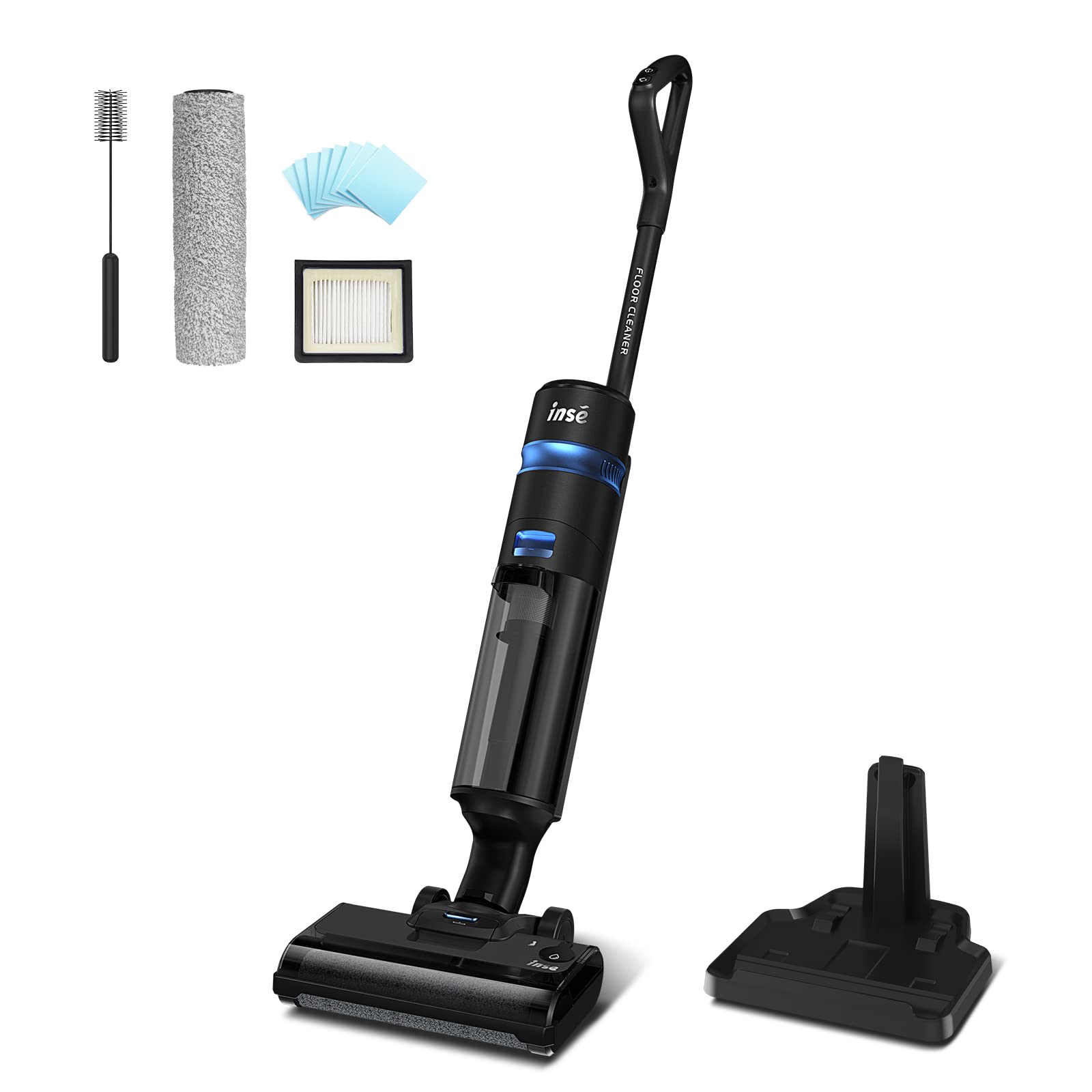 INSE Cordless Wet Dry Vacuum Cleaner - 2-in-1 Cordless Vacuum Mop for Hardwood Floors & Tile, 35min Runtime, Self-Cleaning, LED Display & Voice Assistant (Blue) - Perfect for Pet Hair, Spills & Whole-House Cleaning