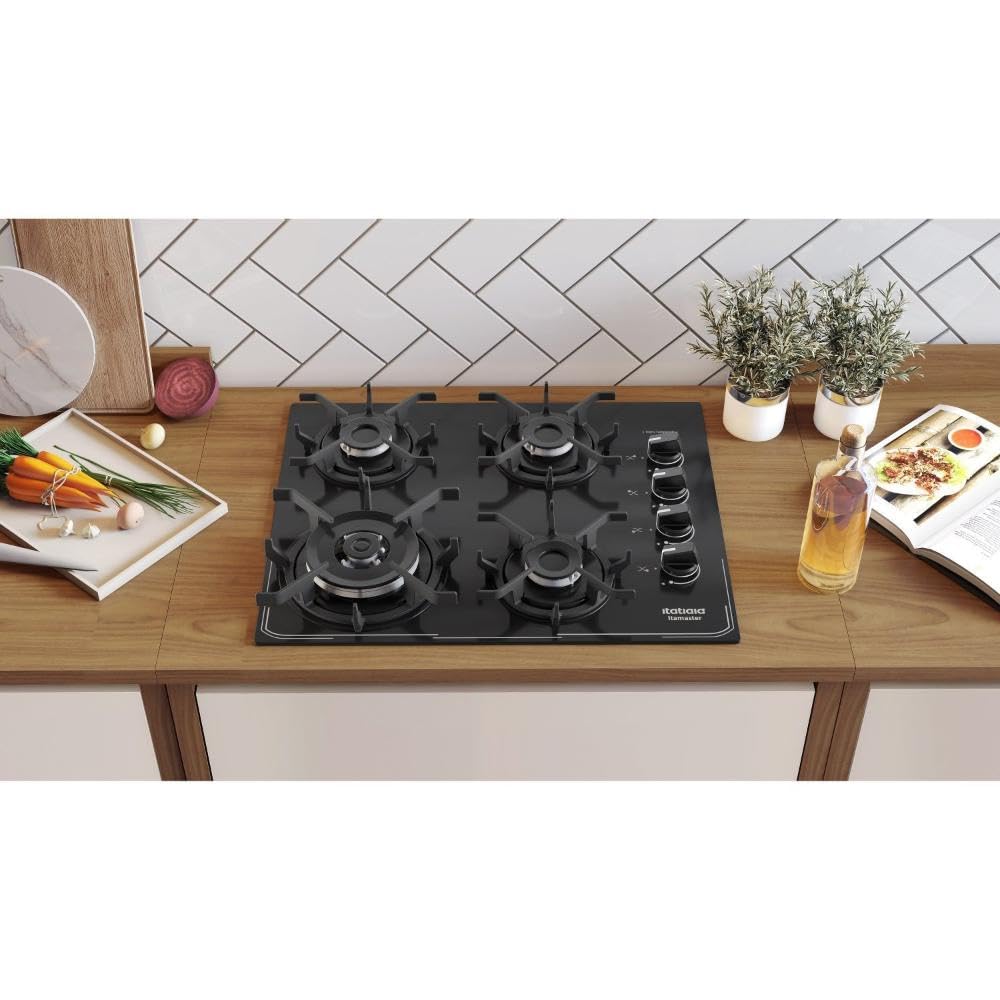 Itatiaia Itamaster 4-Burner Gas Cooktop with Triple Flame & Auto Ignition - Black, Bivolt - Perfect for Home Kitchens & Outdoor Cooking