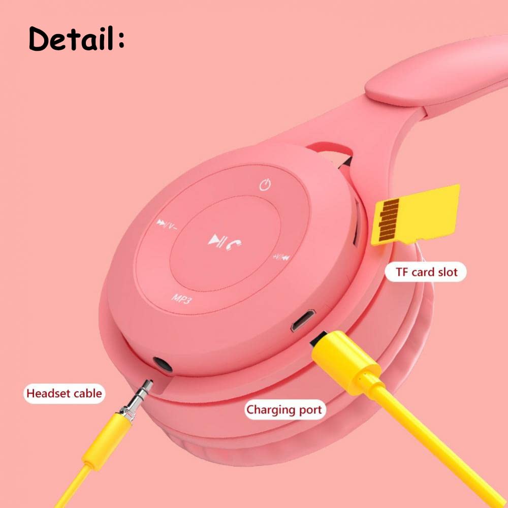 Wireless Bluetooth 5.0 Headphones for Kids - Over-Ear Comfortable Protein Earpads, Foldable Design with Built-in Mic - HiFi Sound Quality for Music, Gaming & Online Classes (Pink)