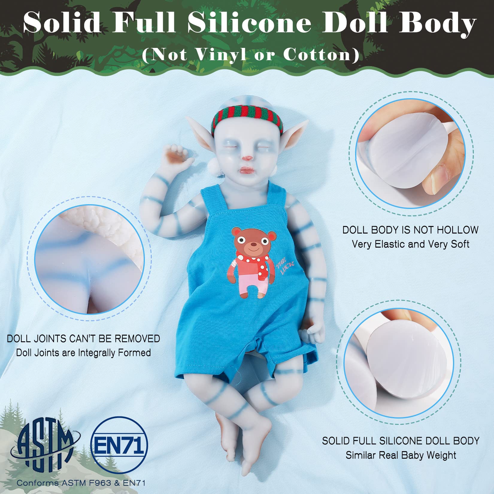 Vollence 17 Inch Full Body Silicone Baby Doll - Realistic Avatar Na'vi Reborn Doll for Boys & Kids | Perfect for Role Play, Gift Giving & Collecting