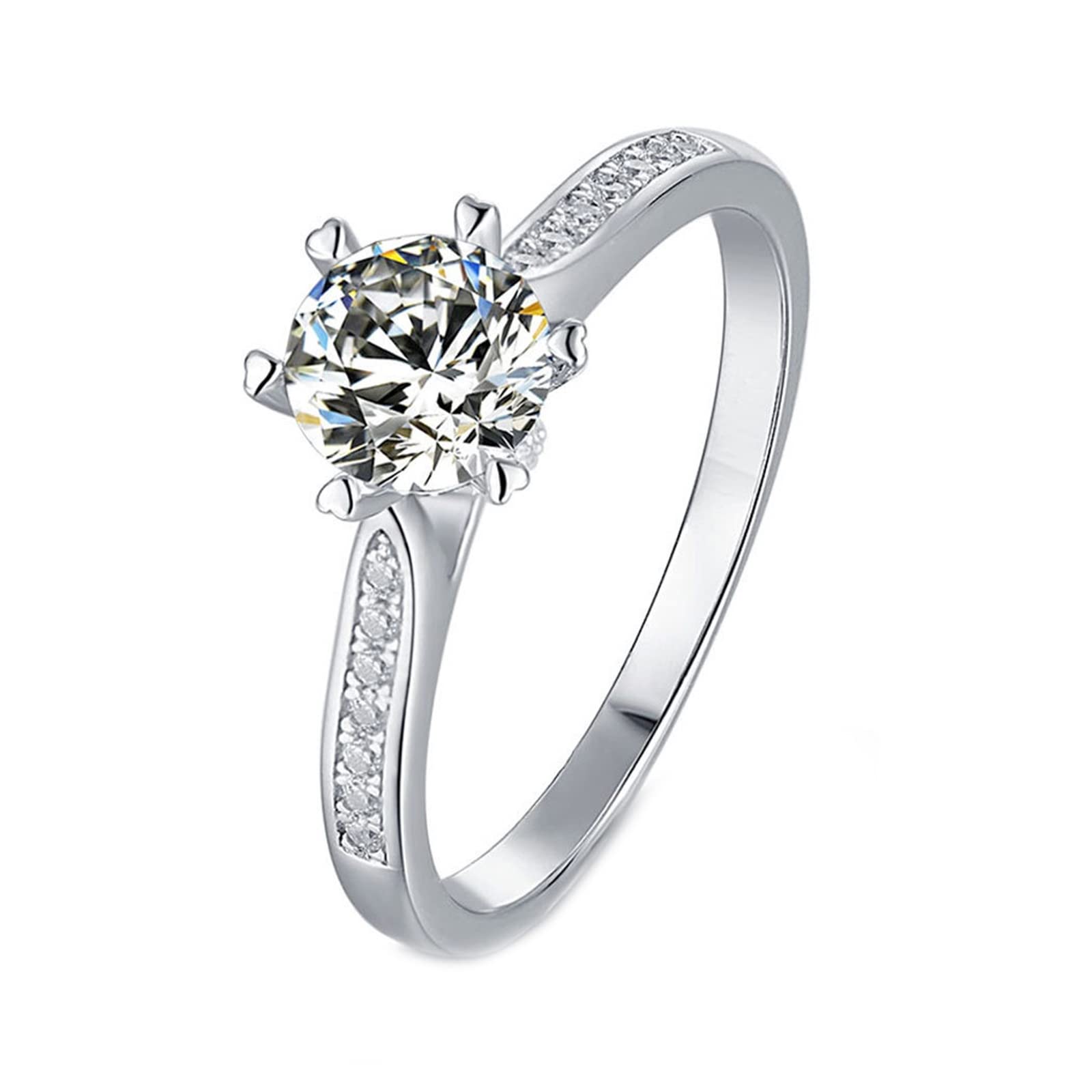 Women's Wedding Ring - 925 Sterling Silver Moissanite Half Eternity Band with 6-Prong Heart Setting (1ct Round Cut) | Perfect for Engagement, Anniversary & Valentine's Day Gifts