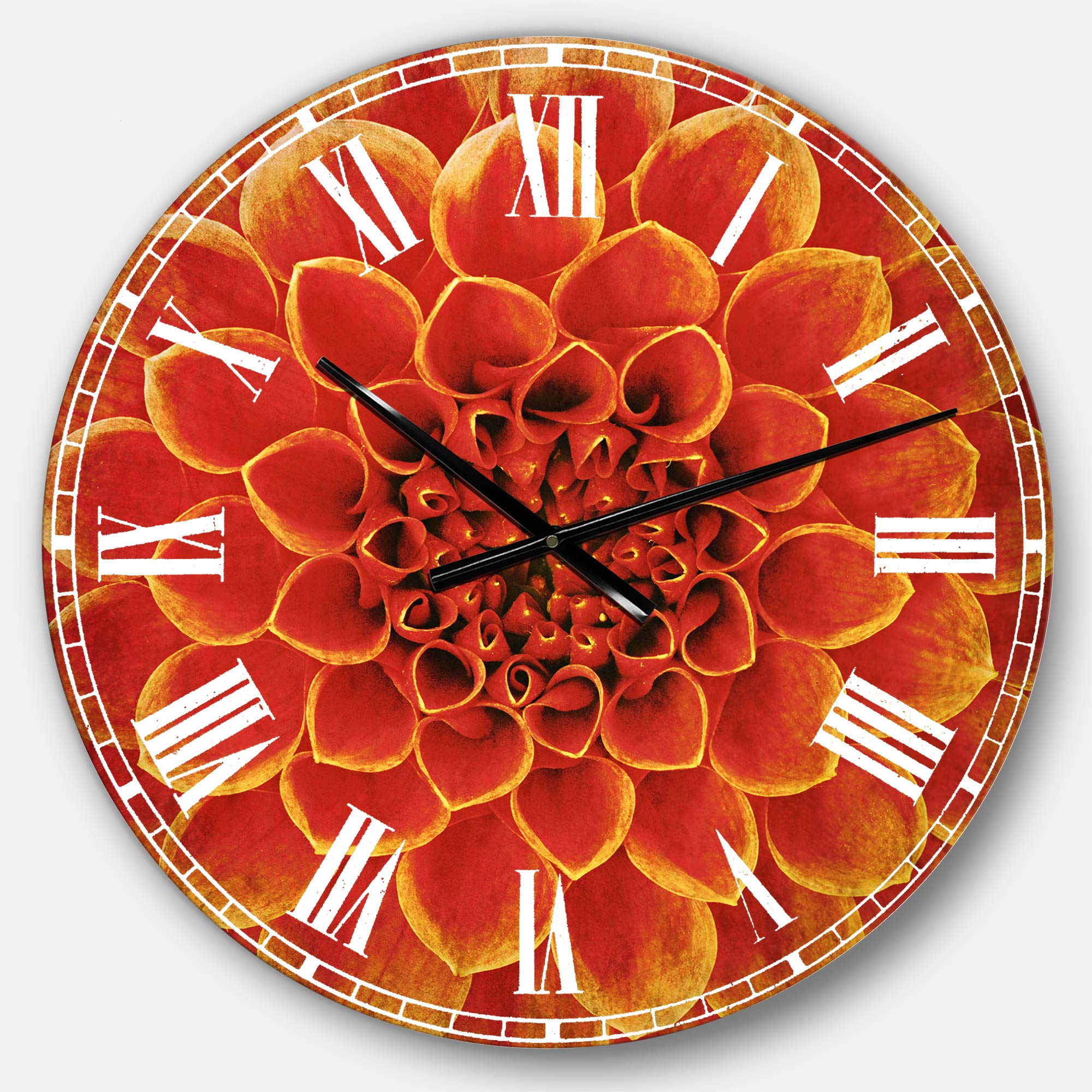 Designart Abstract Orange Flower Metal Wall Clock - Traditional Round Decorative Clock for Home, Living Room, Bedroom & Office | Perfect Wall Art for Modern Interiors & Gift Giving