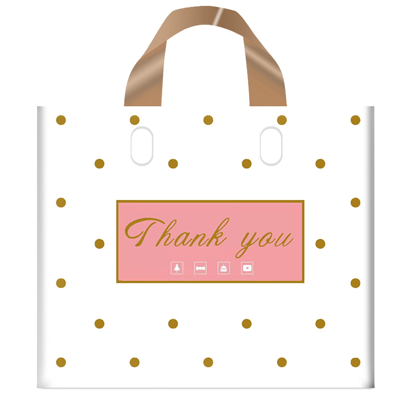 MLAFLY 50 Pack Bulk Thank You Shopping Bags - 14x16 Inch Large Plastic Retail Merchandise Bags for Small Business, Customer Gifts, Party Favors & Goodie Bags (Polka Dot Design) - Perfect for Retail Stores, Boutiques, Birthday Parties & Corporate Events