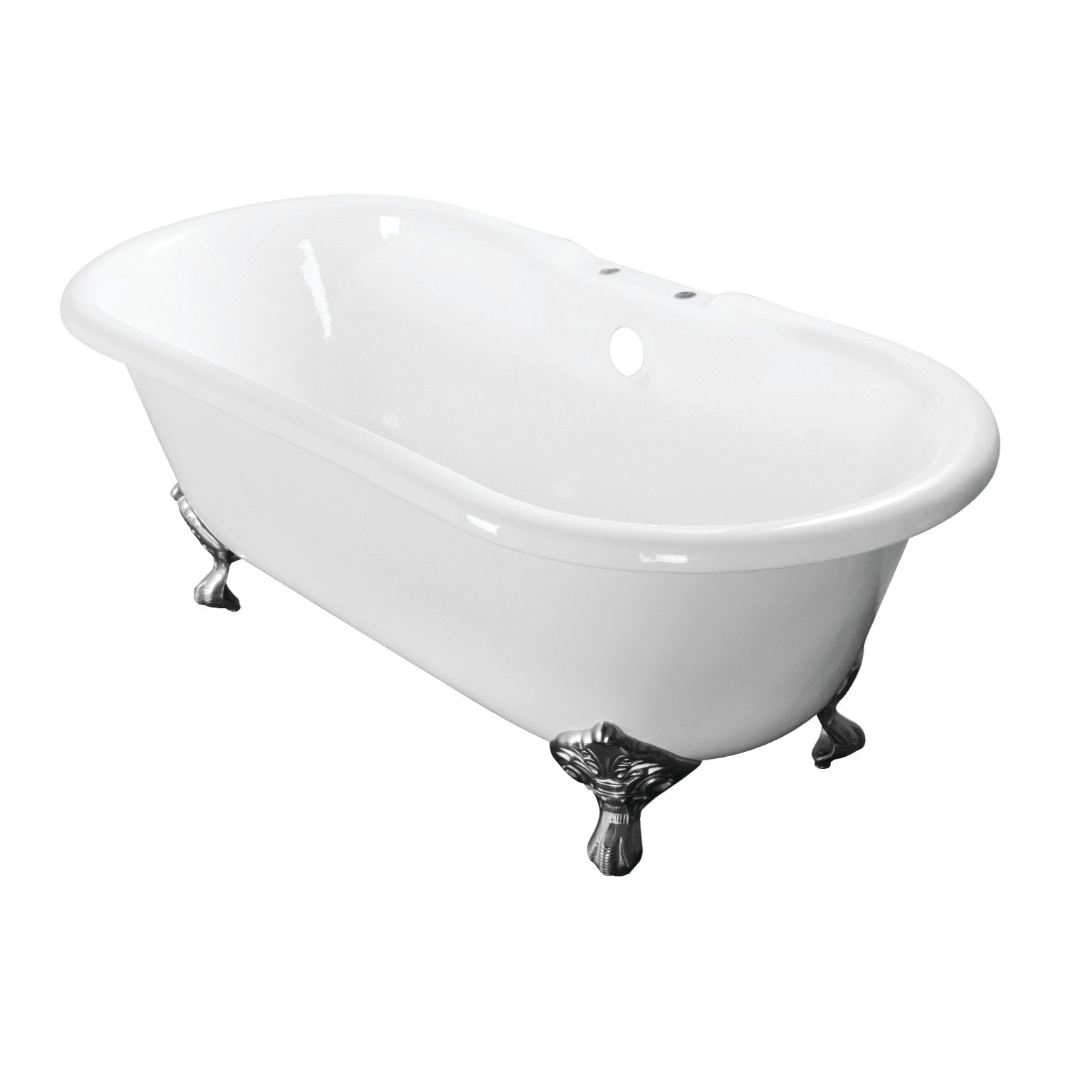 Aqua Eden 60 Inch White Cast Iron Clawfoot Bathtub - Double Ended Oval Tub with Polished Chrome Faucet Drillings | Vintage Bathroom Decor, Spa Relaxation, Luxury Home Upgrade