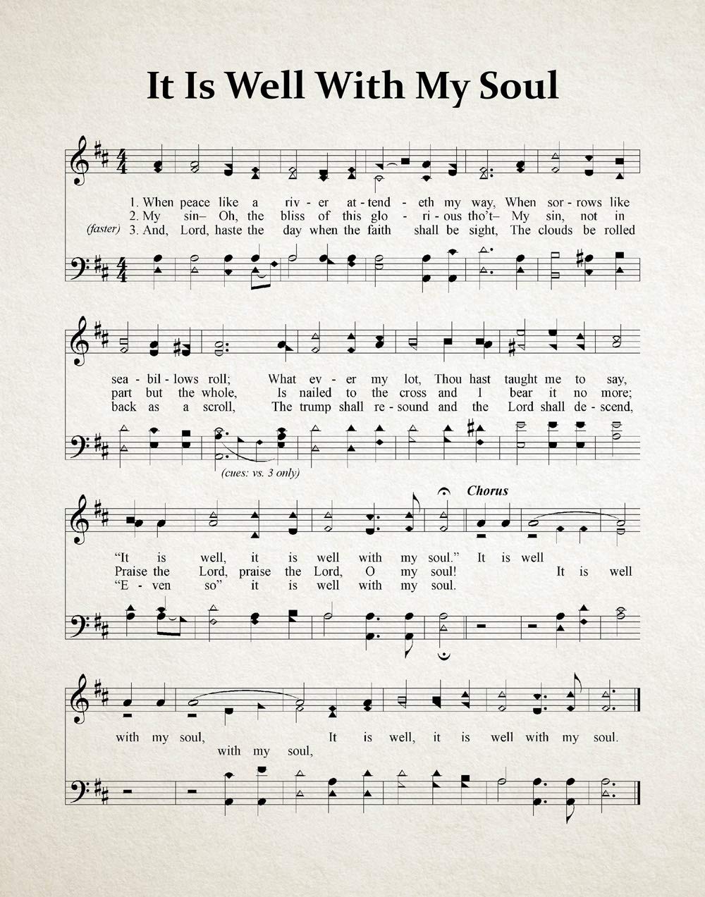 It Is Well With My Soul Hymn Sheet Music - A3 (11.7x16.5 Inch) Ivory Printable Wall Art - Vintage Church Decor, Christian Home Gift, Worship Room & Piano Studio Decoration