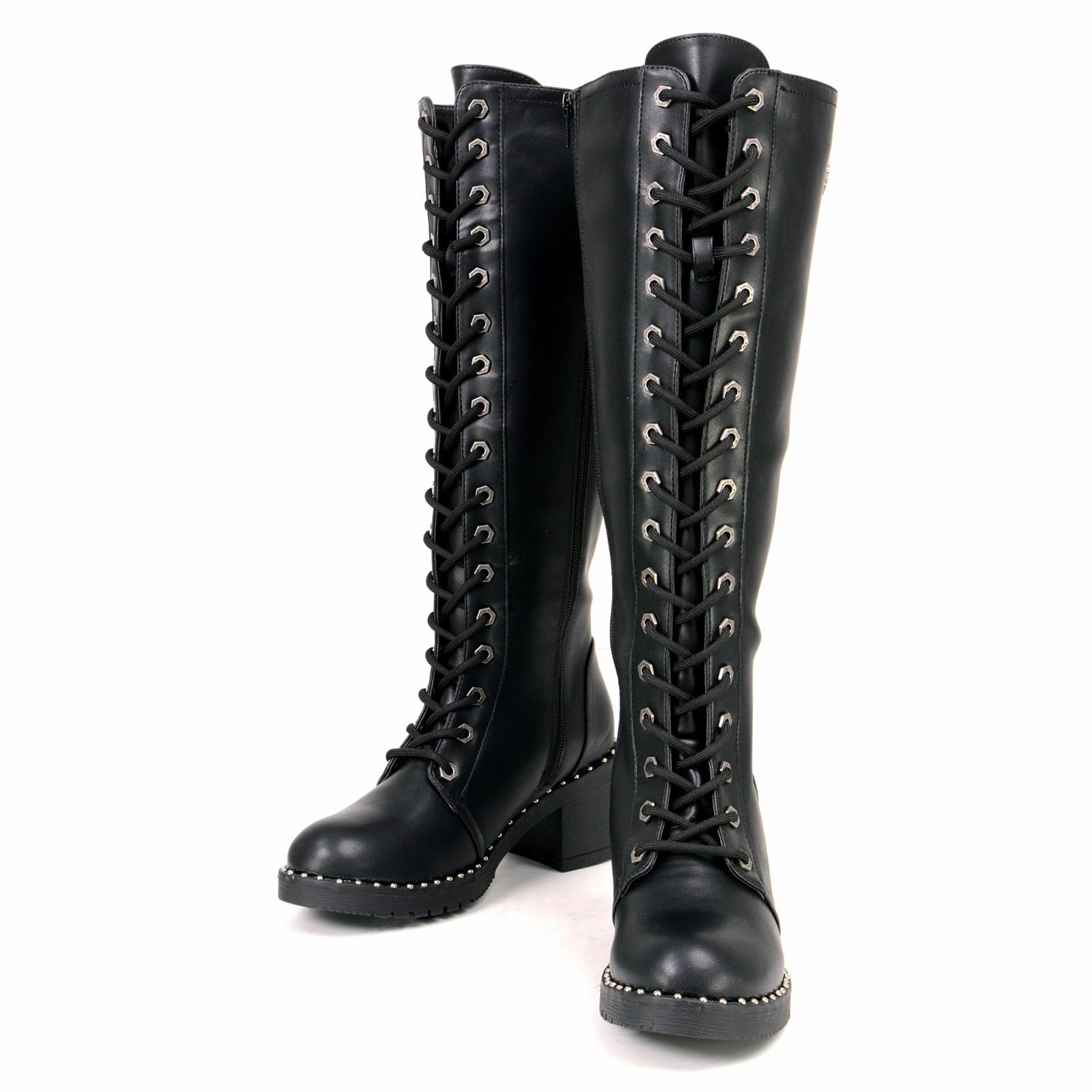 Milwaukee Leather MBL9442 Women's Black Lace-Up Tall Biker Boots with Platform Heel & Studs - Stylish Motorcycle Riding & Fashion Boots for Everyday Wear