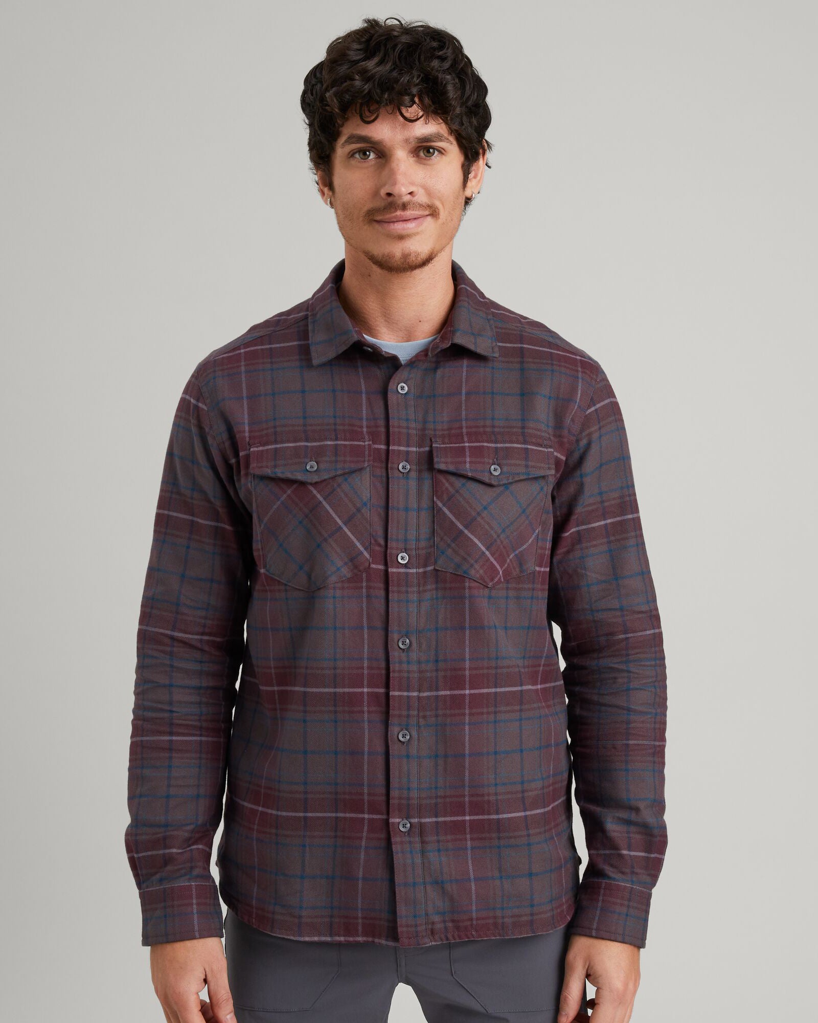 Men's Carrillon HF Long Sleeve Checkered Shirt - Dark Quartz & Deep Lagoon Plaid - Casual Office Wear & Outdoor Activities
