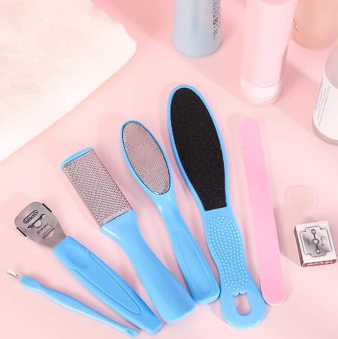 Professional Foot File Set - Dead Hard Skin & Callus Remover, Pedicure Rasp Tool with Cuticle Pusher - Portable Foot Care Kit for Smooth Heels & Soft Feet - Perfect for Home Pedicure, Spa Day & DIY Nail Care