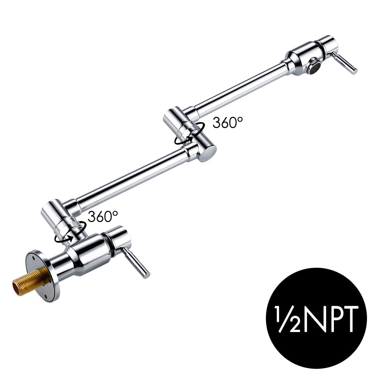 BAGNOLUX Chrome Pot Filler Faucet - Wall Mounted Cold Water Stove Faucet with Dual Lever Handle & Swing Arm - 23.4