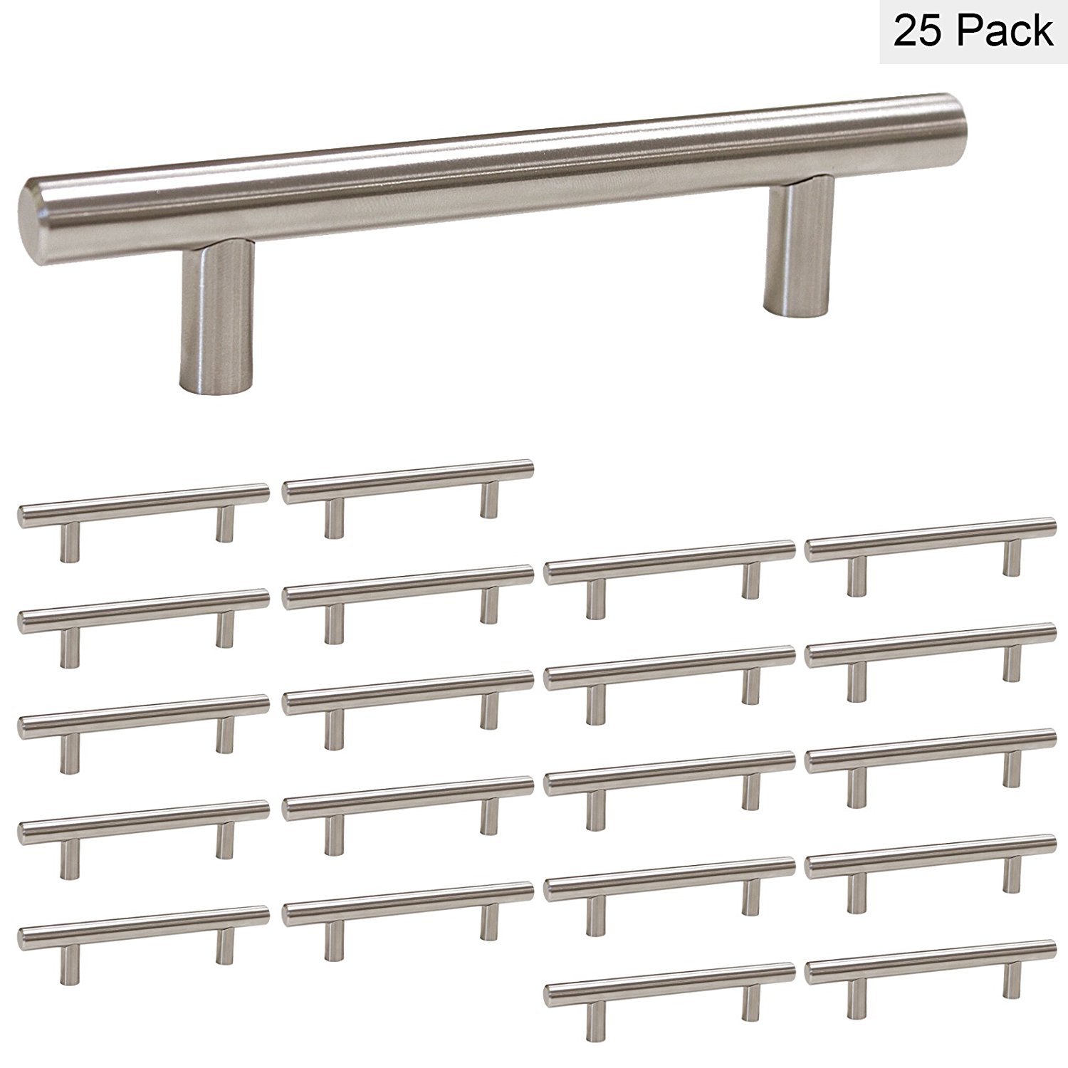 25 Pack Brushed Nickel Cabinet Handles & Drawer Knobs - 3.5 Inch Modern Cabinet Pulls for Kitchen, Bathroom, Office Furniture (HD201BSS) | Durable Cabinet Hardware for Home Renovation & DIY Projects