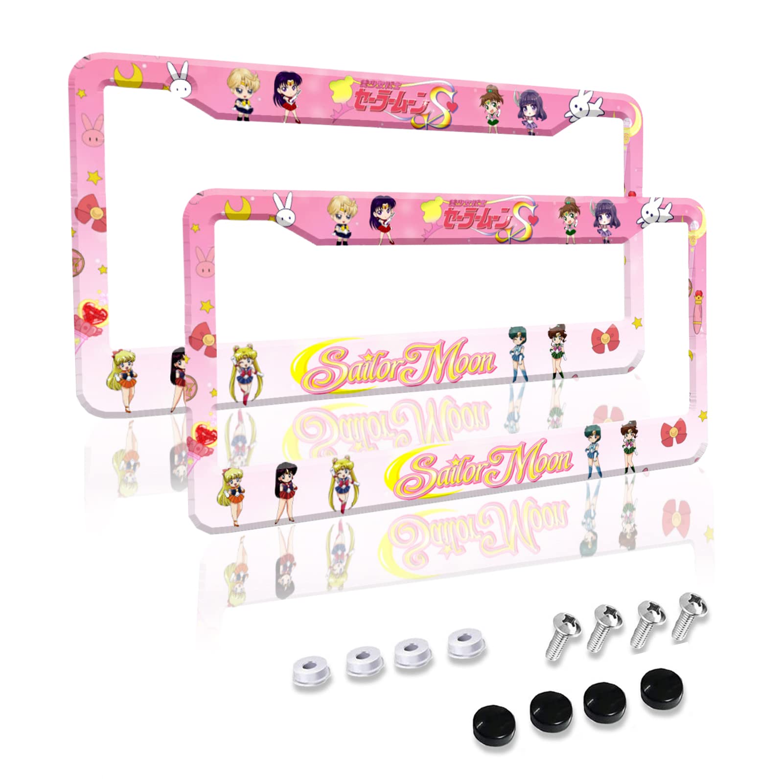 Anime Car License Plate Frame 2 Pack - Cute Metal Stainless Steel for Auto Decoration - Perfect for Anime Fans