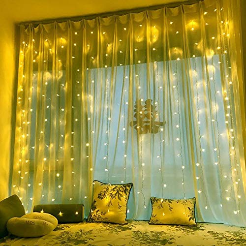 2M x 2M LED Curtain Lights with Remote - 204 Warm White Waterproof Fairy Lights for Windows, Rooms, Christmas Gazebo & Backdrop Decor - Mains Powered Linkable Hanging Lights for Indoor/Outdoor Use