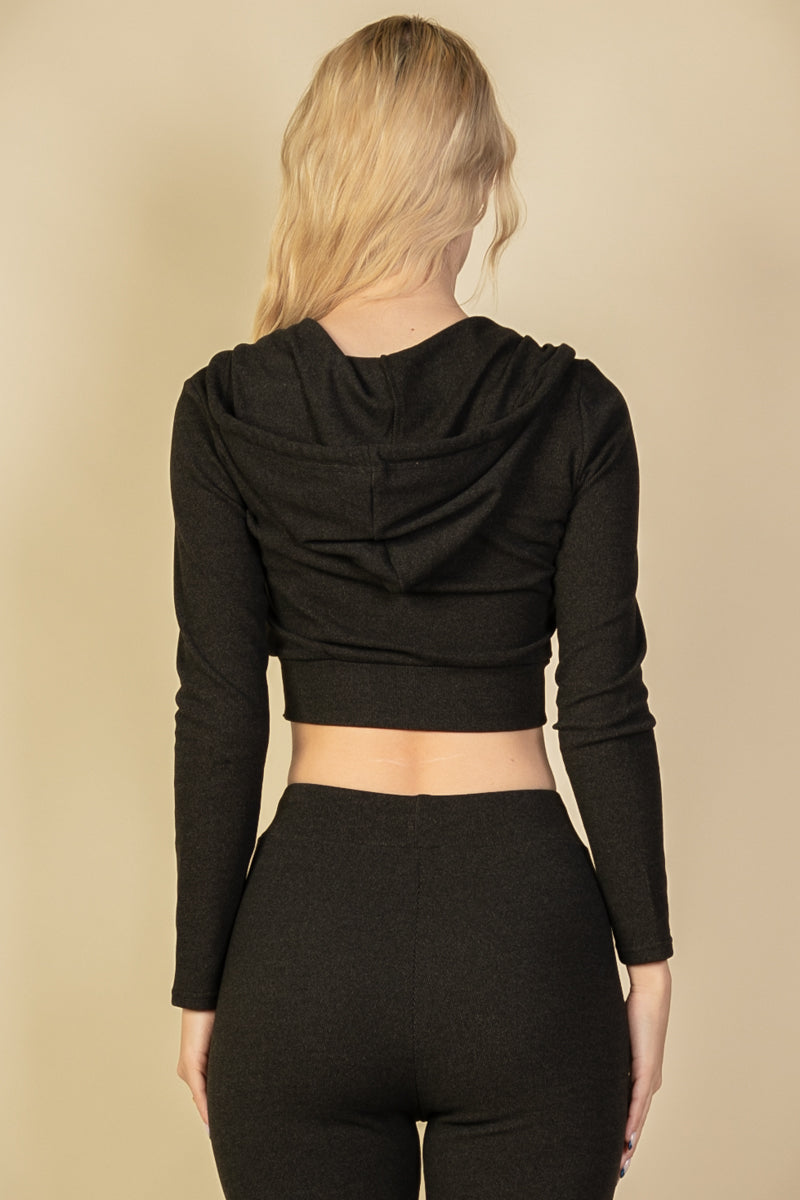 Stylish Ribbed Crop Zip Hoodie (CAPELLA) - Trendy Women's Fashion for Casual Wear & Street Style