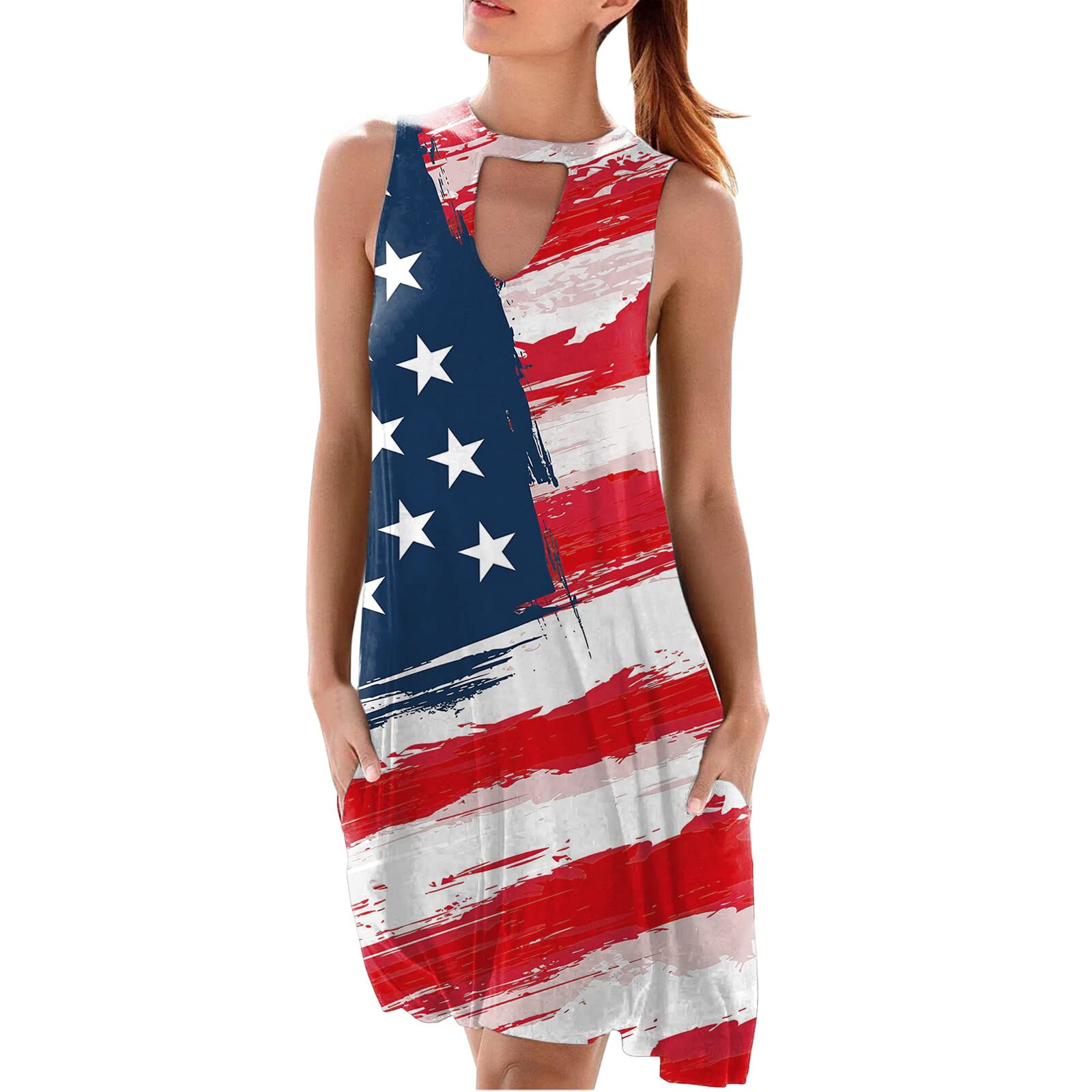 Women's Boho Floral Summer Dress - Sleeveless Retro Tie Waist Casual Dress with Pockets for Wedding Guest, Beach Vacation & Outdoor Parties