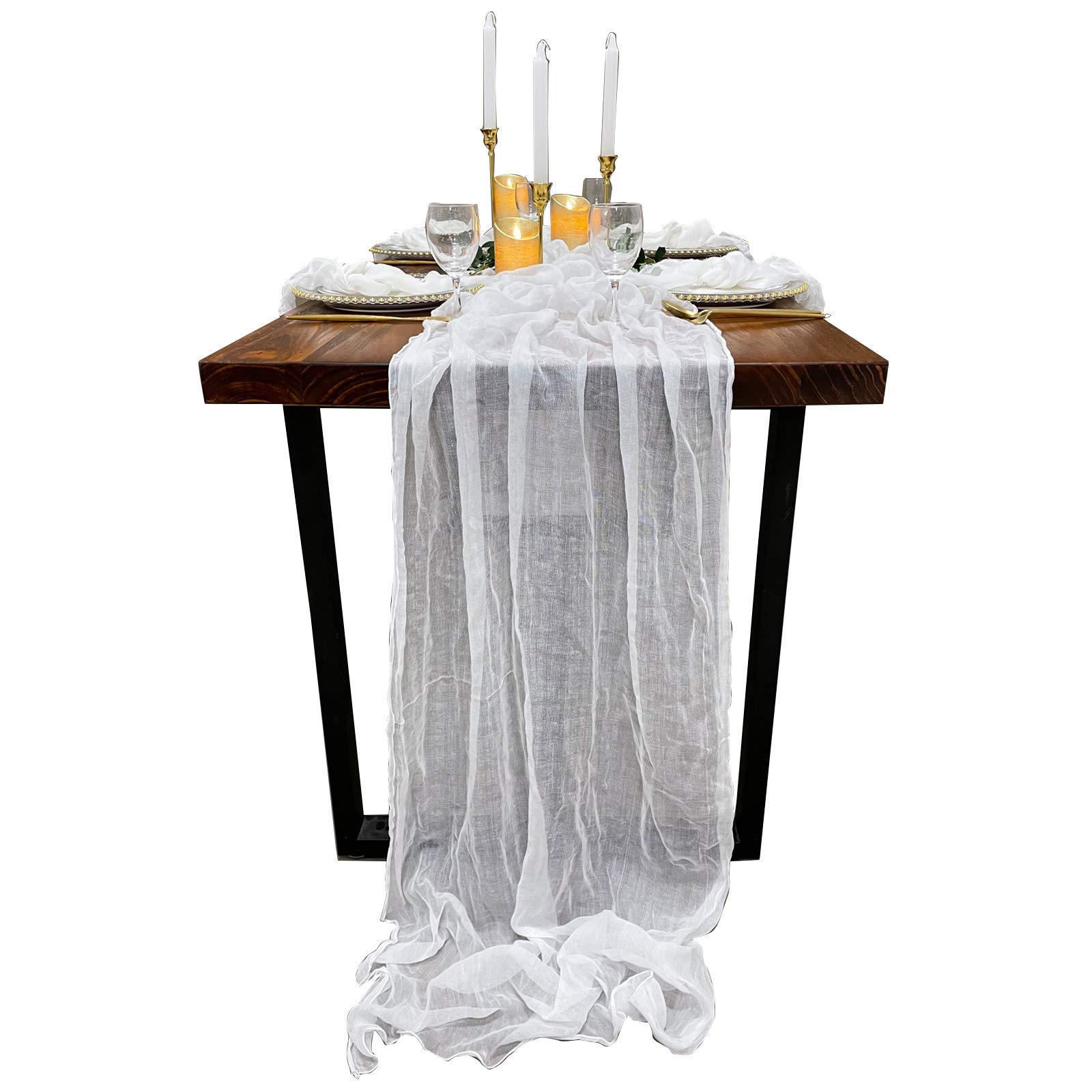 EHLDekol Premium Cheesecloth Gauze Table Runner - 13ft White Wedding Decor Arch Draping, Bridal Shower Centerpiece Runner - Perfect for Boho Weddings, Rustic Events & Party Decorations