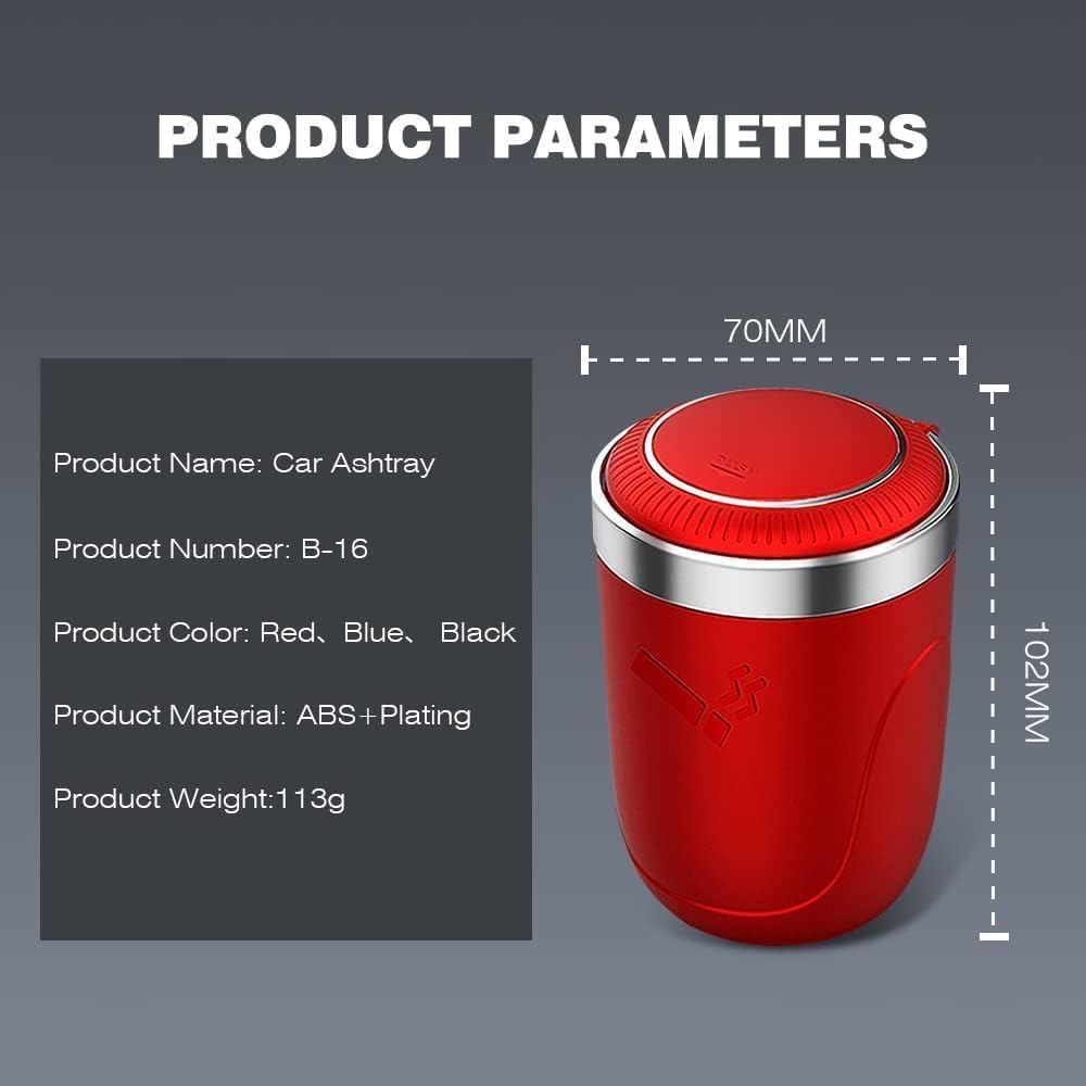 Portable Car Ashtray with Lid - Detachable Stainless Steel Smokeless Ash Tray with LED Blue Light, Windproof Mini Trash Can for Car, Travel & Home Use - Perfect for Road Trips, Camping & Outdoor Activities (Red)
