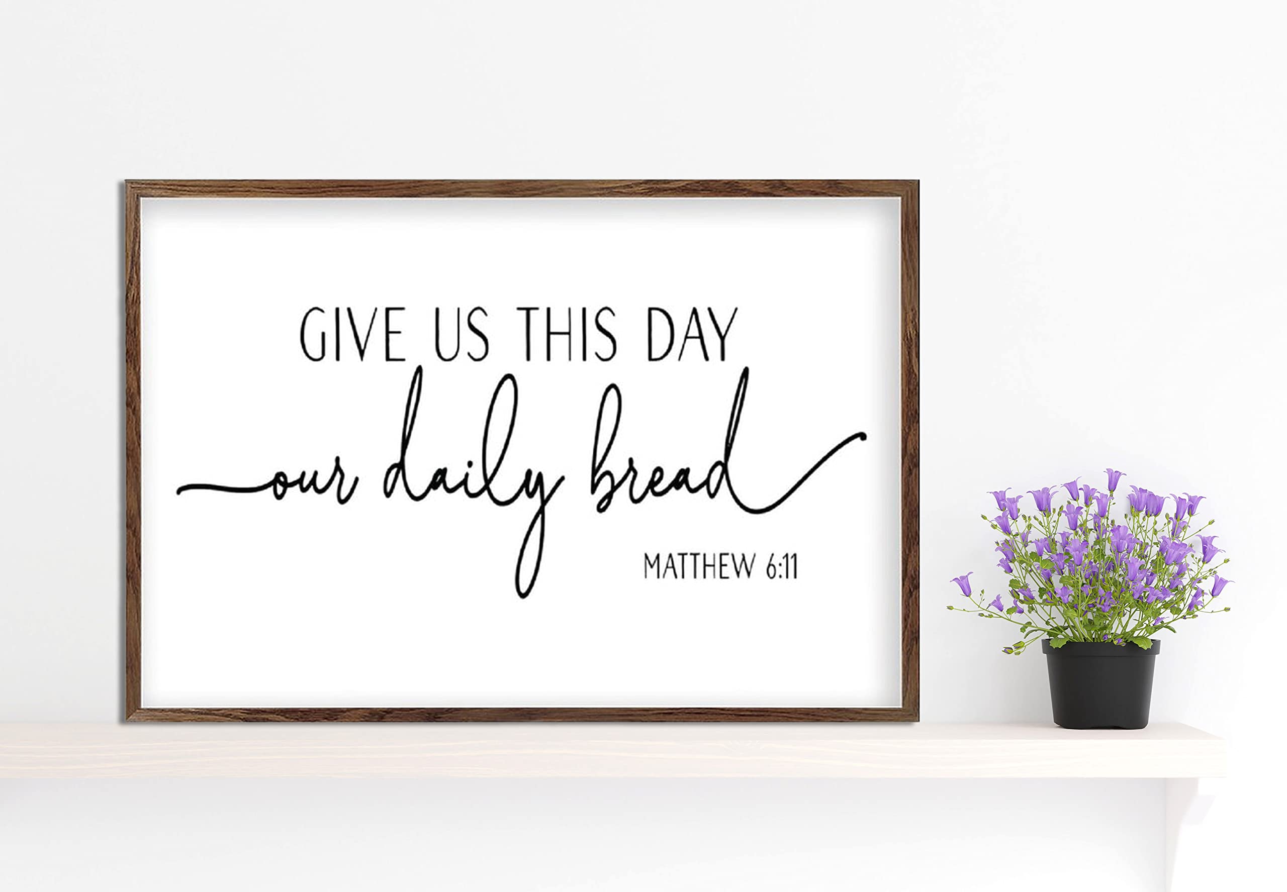 Tamengi Wooden Wall Art - 'Give Us This Day Our Daily Bread' Matthew 6:11 Scripture Sign - Rustic Farmhouse Kitchen & Dining Room Decor - Perfect for Christian Home, Cottage, or Country Style Interior