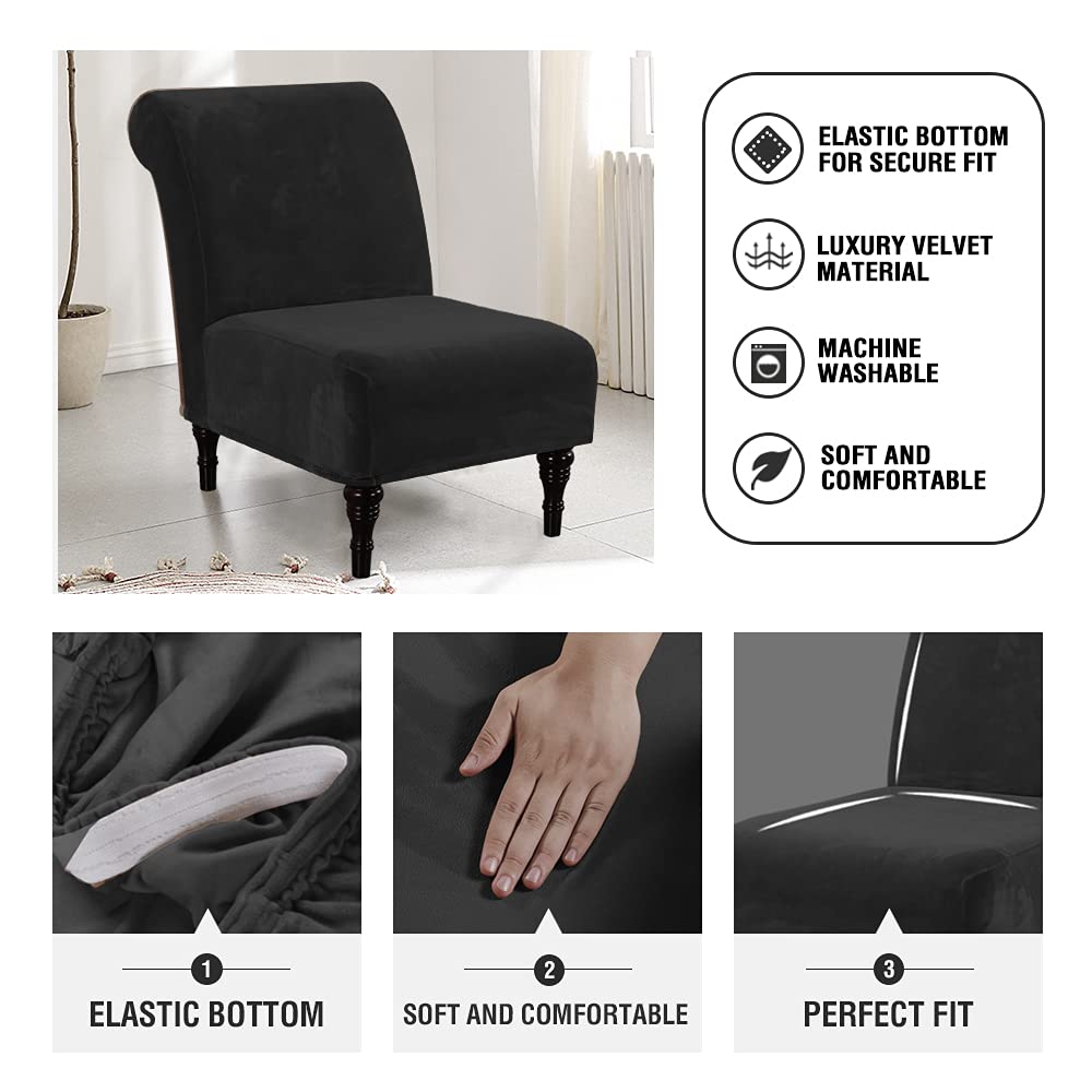 ELEOPTION Velvet Armless Chair Slipcovers - Stretchable Polyester Furniture Protector Covers, Washable & Removable for Living Room, Hotel, Office - Soft & Durable (Black) | Perfect for Home Decor, Guest Seating & Furniture Protection