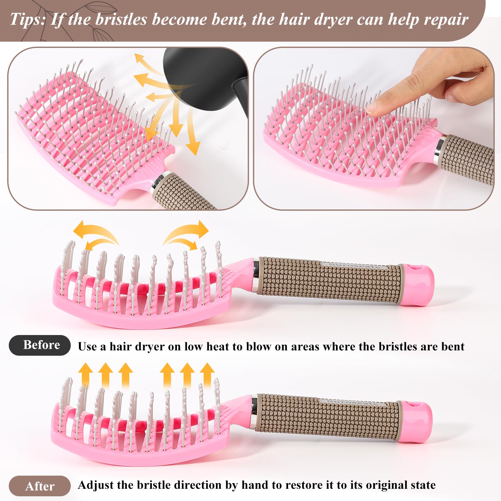 **Detangling Hair Brush for Women & Men - Curved Vent Brush for Wet & Dry Hair, Faster Blow Drying - Adds Shine & Smoothness for Curly, Straight, Thick or Thin Hair (Pink) - Perfect for Home, Travel & Salon Styling**
