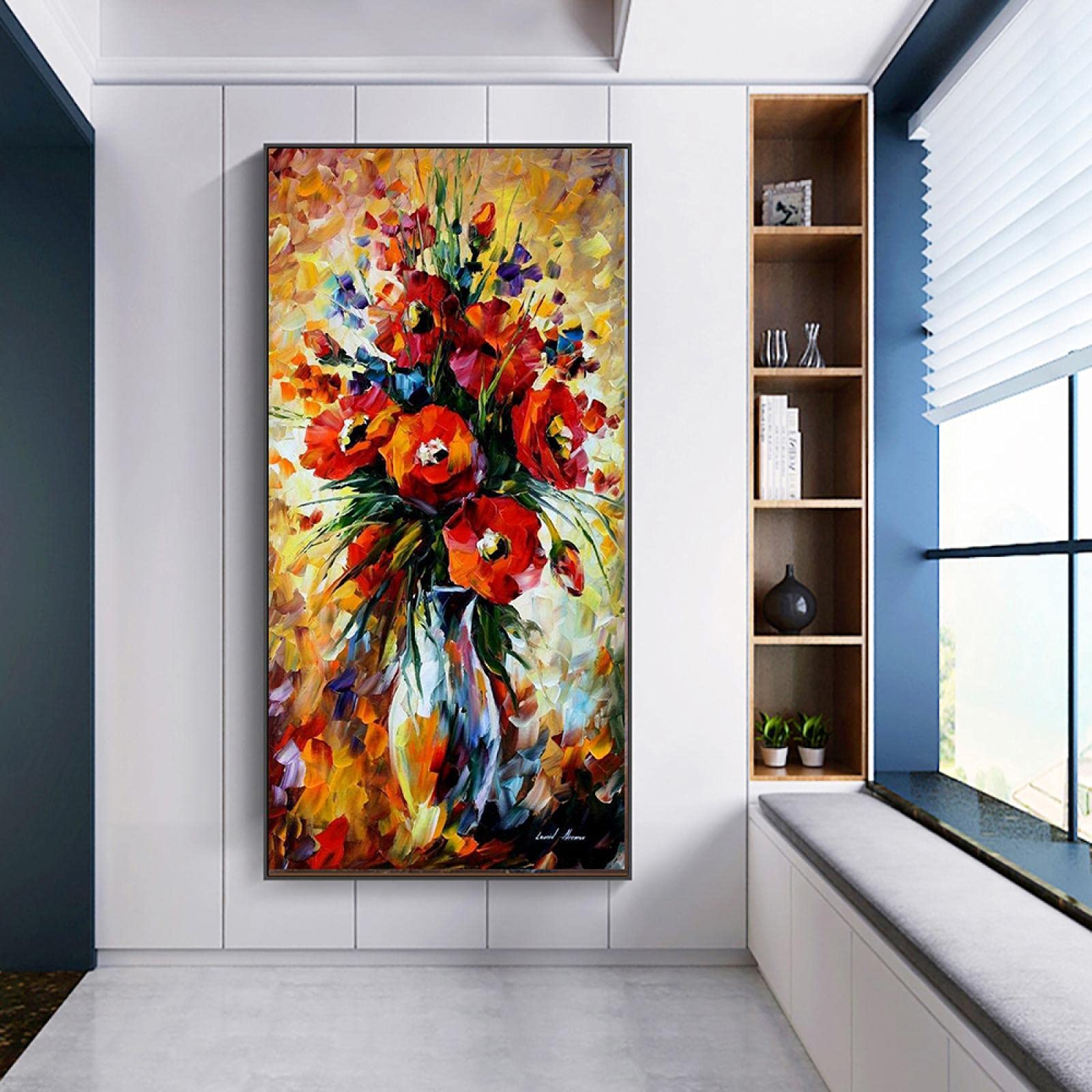Floral Oil Painting Canvas Wall Art - Thick Vase Flower Texture for Home & Hotel Decoration | Living Room, Bedroom, Office Decor