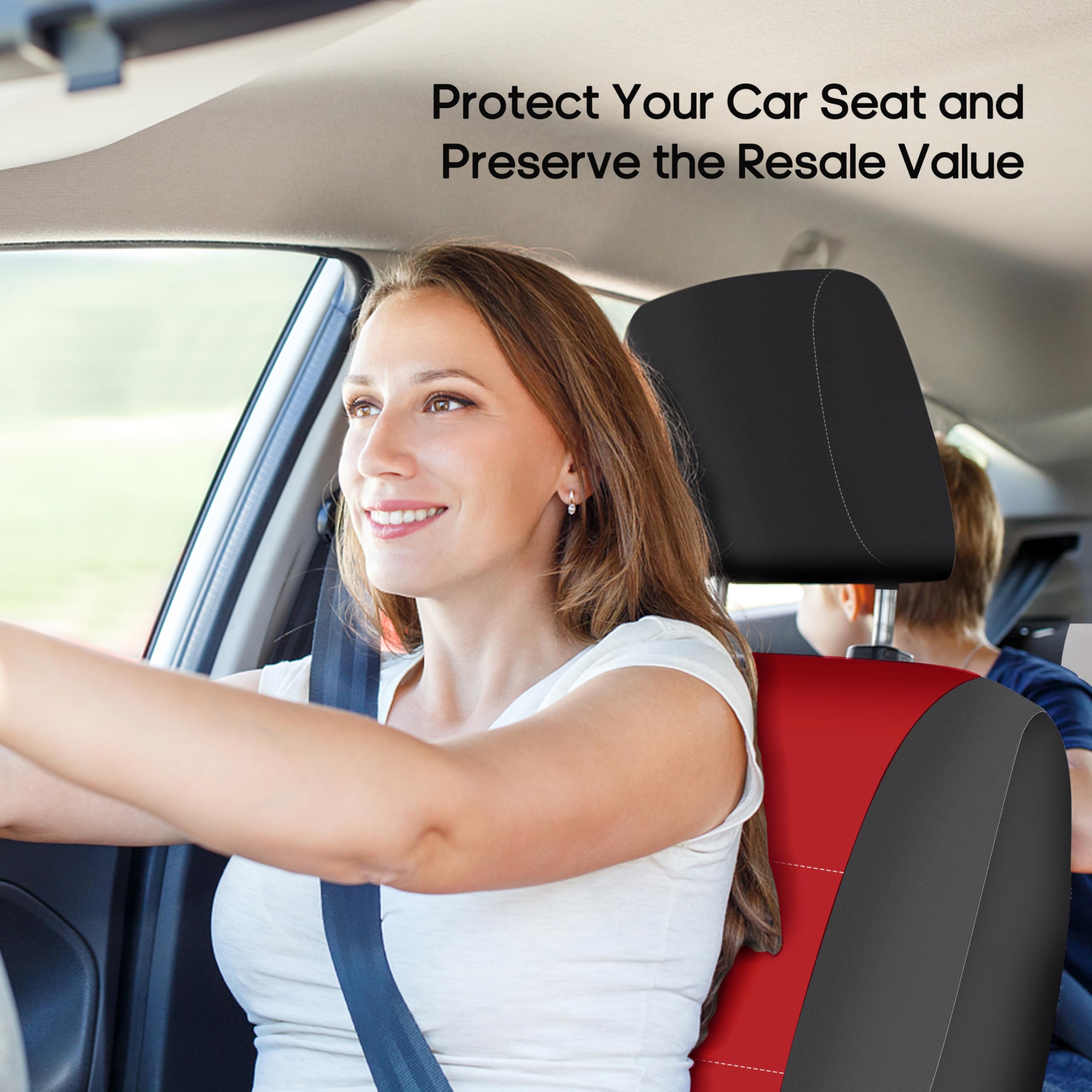 Premium FH Group Neoprene Car Seat Covers Full Set - Universal Fit for SUV, Sedan, Truck | Airbag Compatible, Low Back Front & Split Bench Rear Seat Covers | Machine Washable, Durable & Stylish Red Design | Perfect for Daily Commute, Road Trips & Family Travel